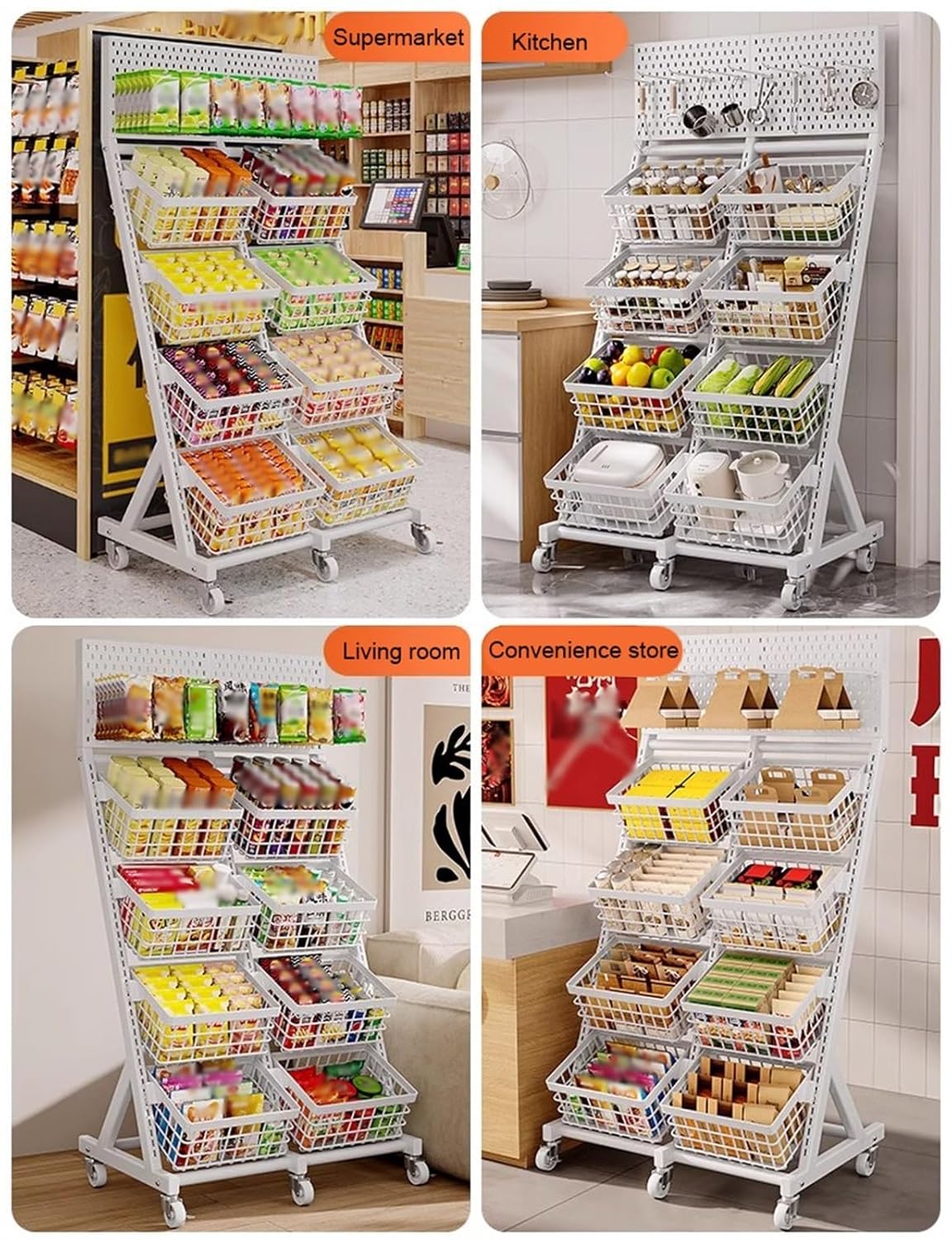 Commercial Retail Rack for Supermarket/Convenience Store/Checkout Counter/Home Theater/Party, 8 Brackets Snacks Stand Cart, with Detachable Packaging Bag Hanging Hook(Black)