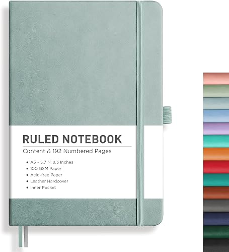 RETTACY Lined Journal Notebook, 192 Numbered Pages, A5 Size (5.7'' x 8.3'')