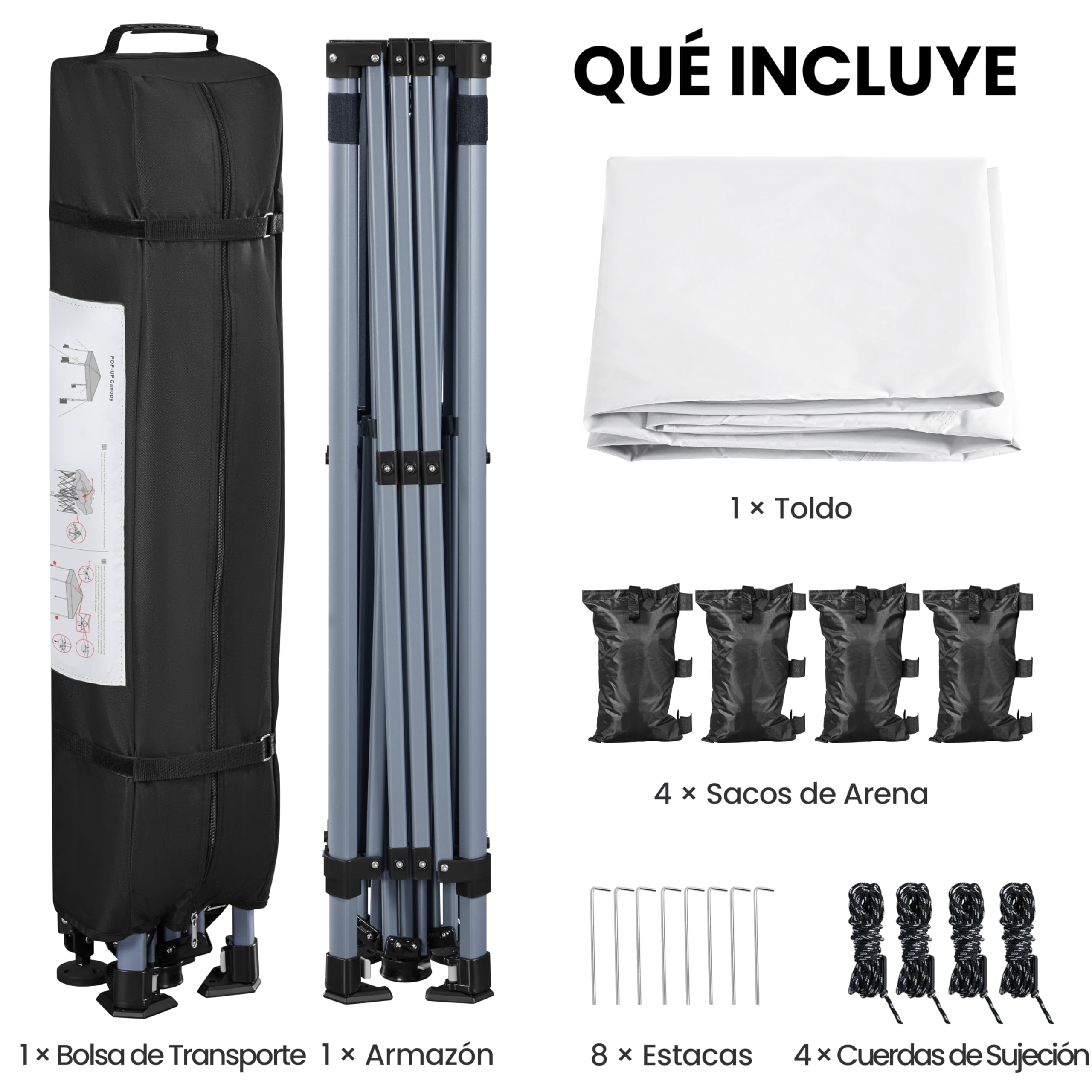 Yaheetech Carpa Pop-Up 3x3M con Ruedas, Cenador Altura Ajustable UPF 50+ con 1 Bolsa 4 Sacos de Arena 4 Cuerdas de Sujeción para Playa, Patio, Camping y Jardín (Blanco)