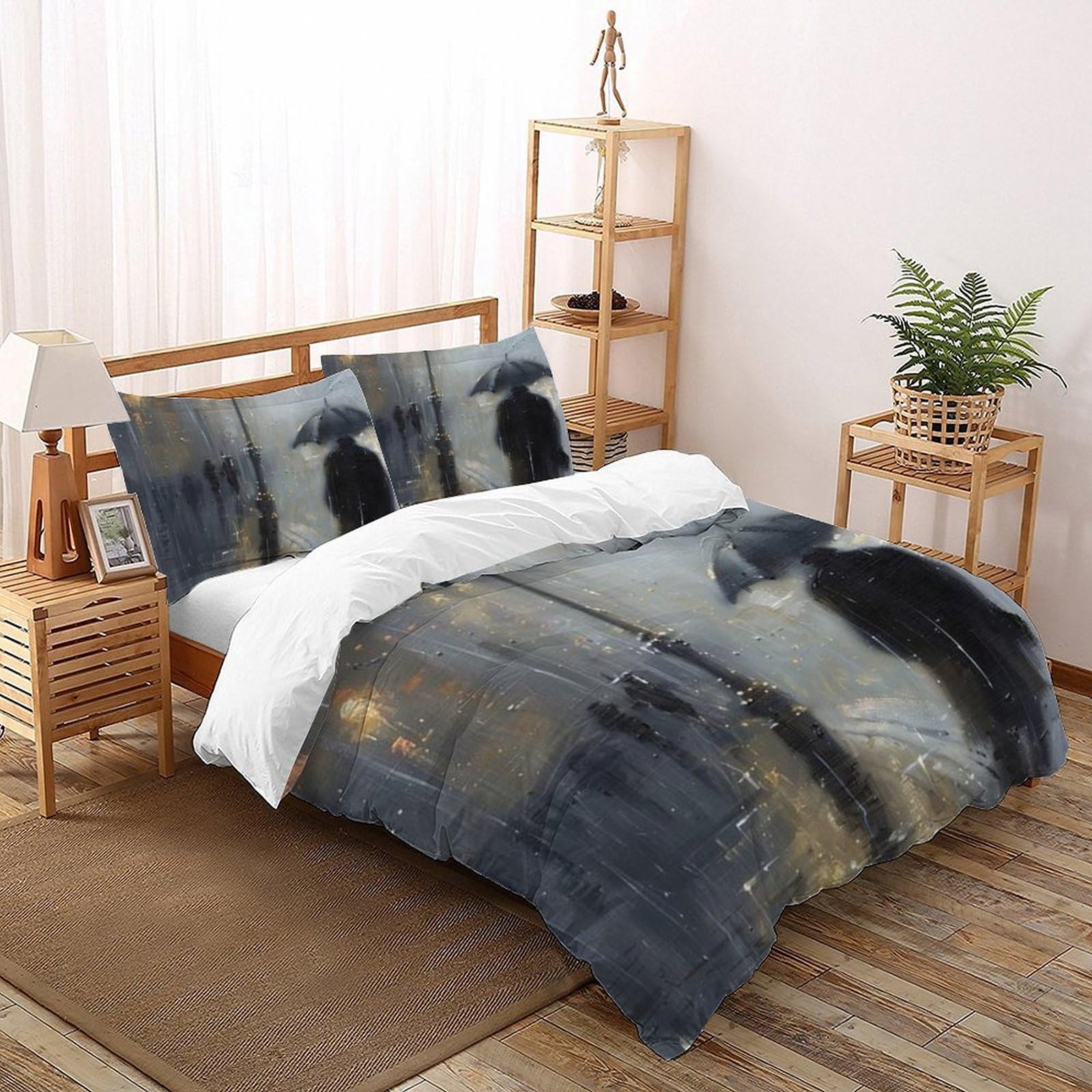 Housse de couette King 220x240 cm en microfibre à silhouette imprimé 3D avec zip