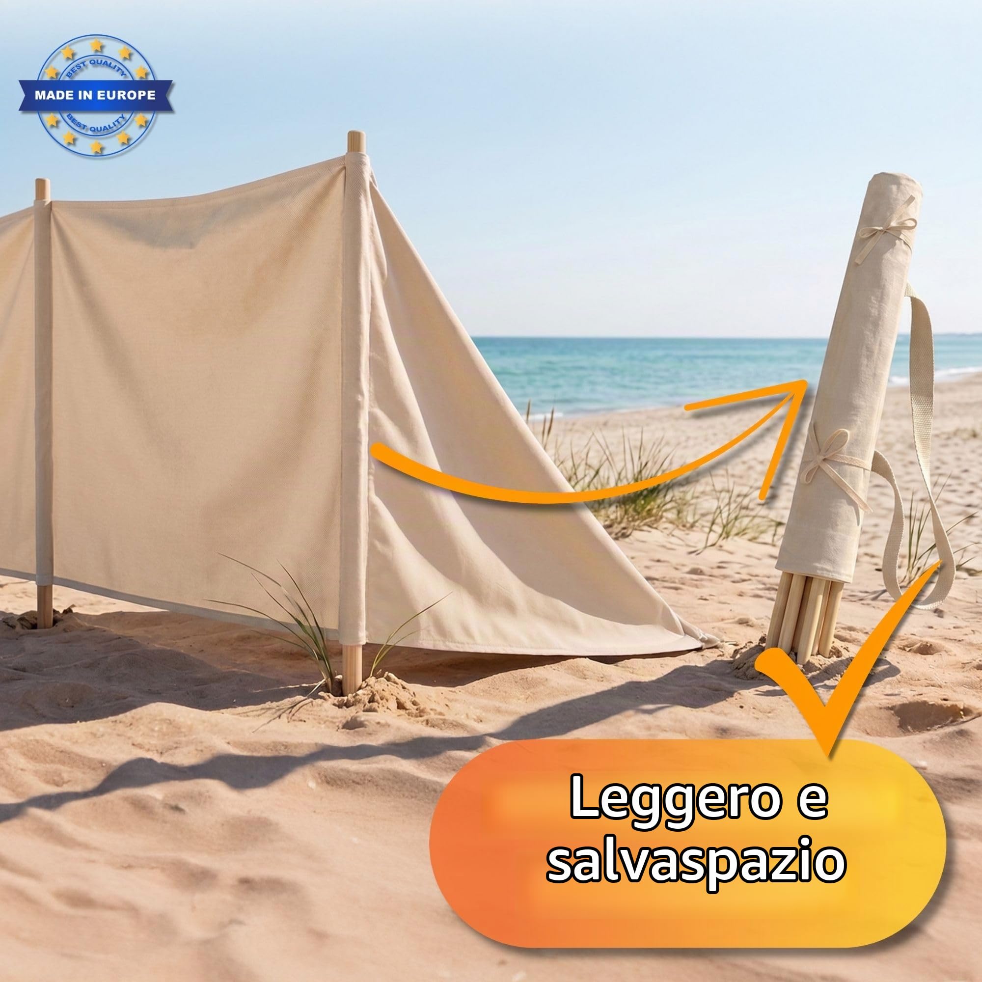 Amazinggirl Paravento Spiaggia con Paletti Legno – Frangivento per Campeggio Giardino e Piscina – Paravento da Esterno Outdoor in Tela Robusta Leggero Resistente e Stabile