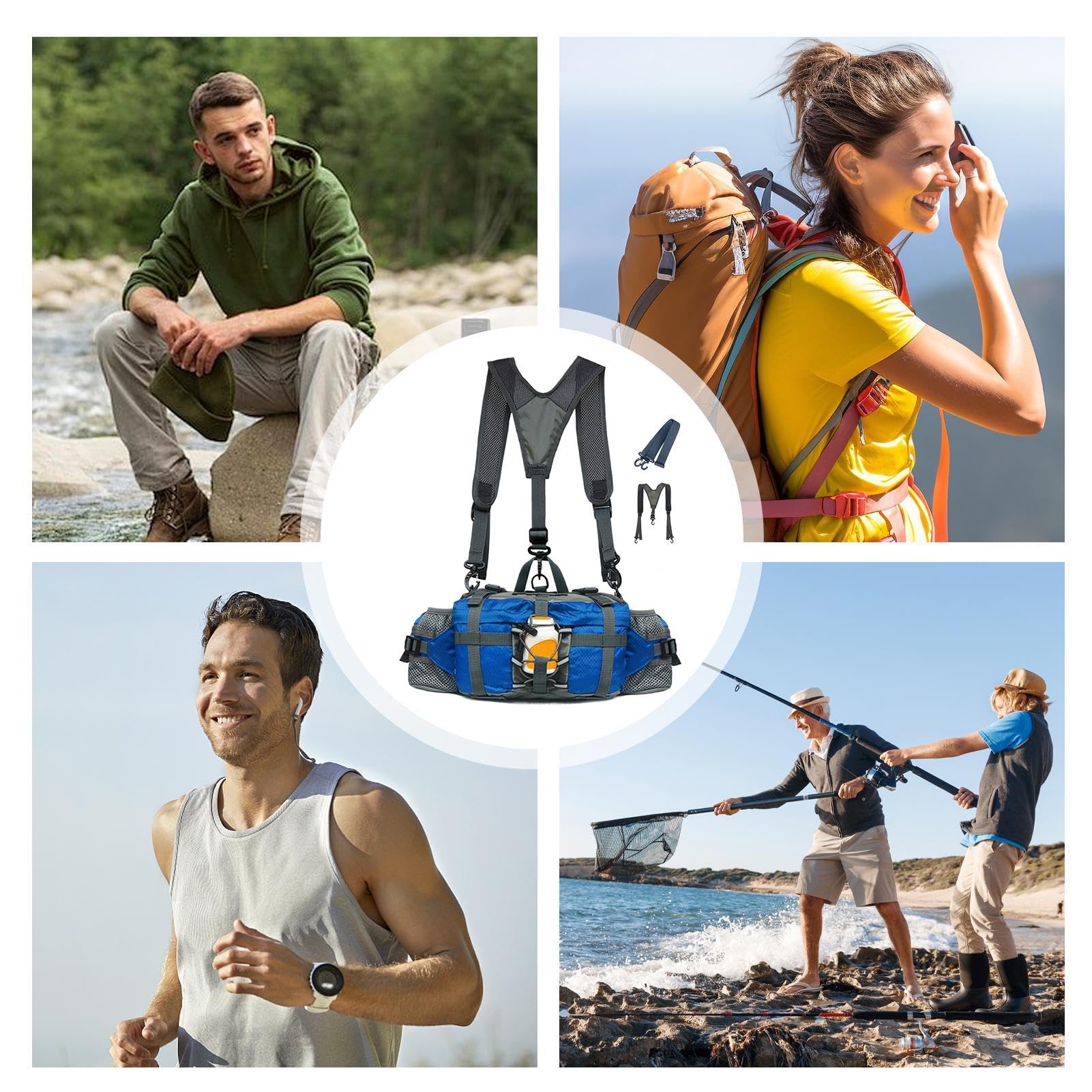 Riñonera impermeable con soporte para botella de agua, riñonera al aire libre para correr, senderismo, camping, pesca, caza, diseño versátil y funcional