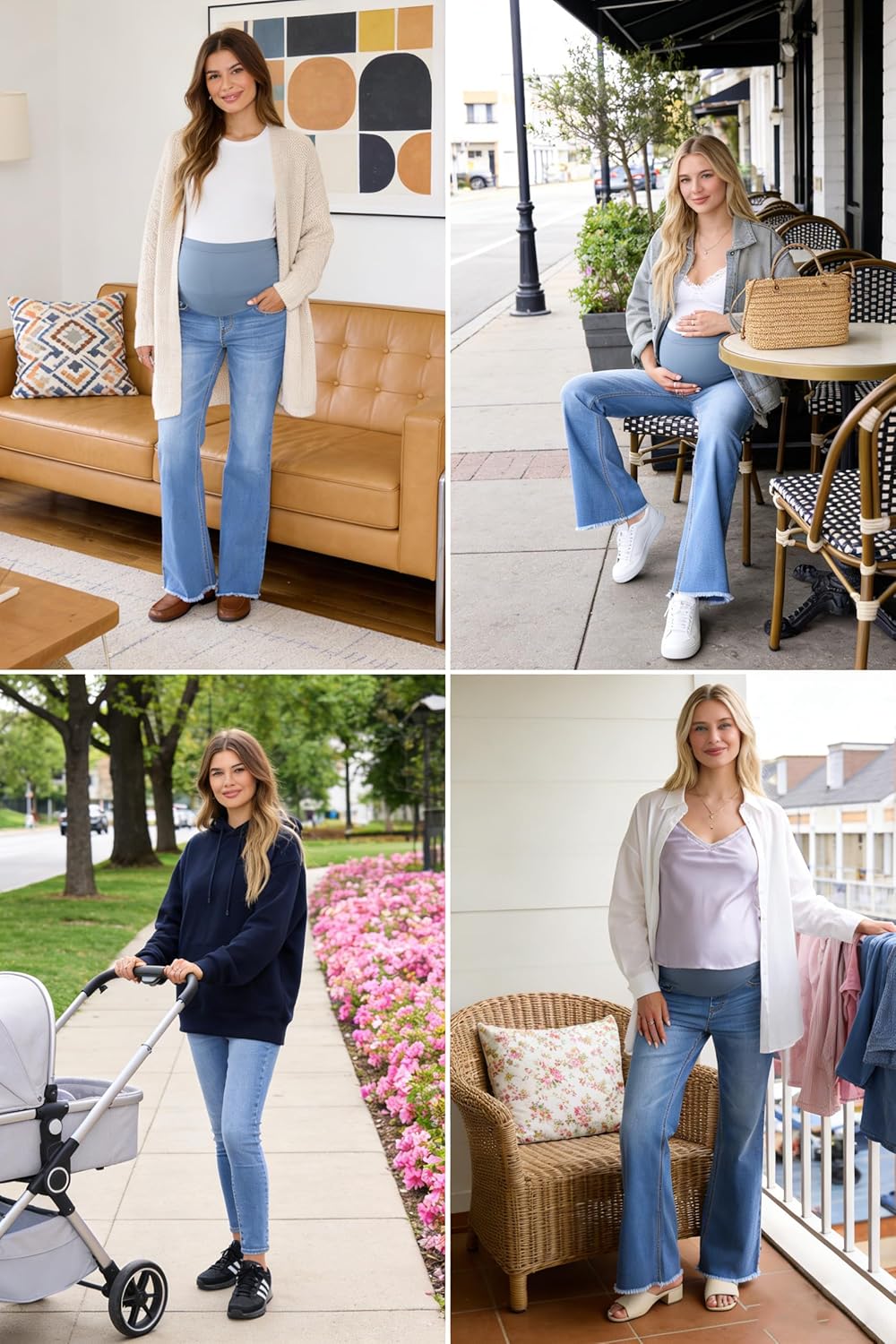BLENCOT Maternity Jeans for Women Over Belly Pregnancy Pants Comfy Pregnant Jeans Flare Denim Jeans with Pockets - Image 4