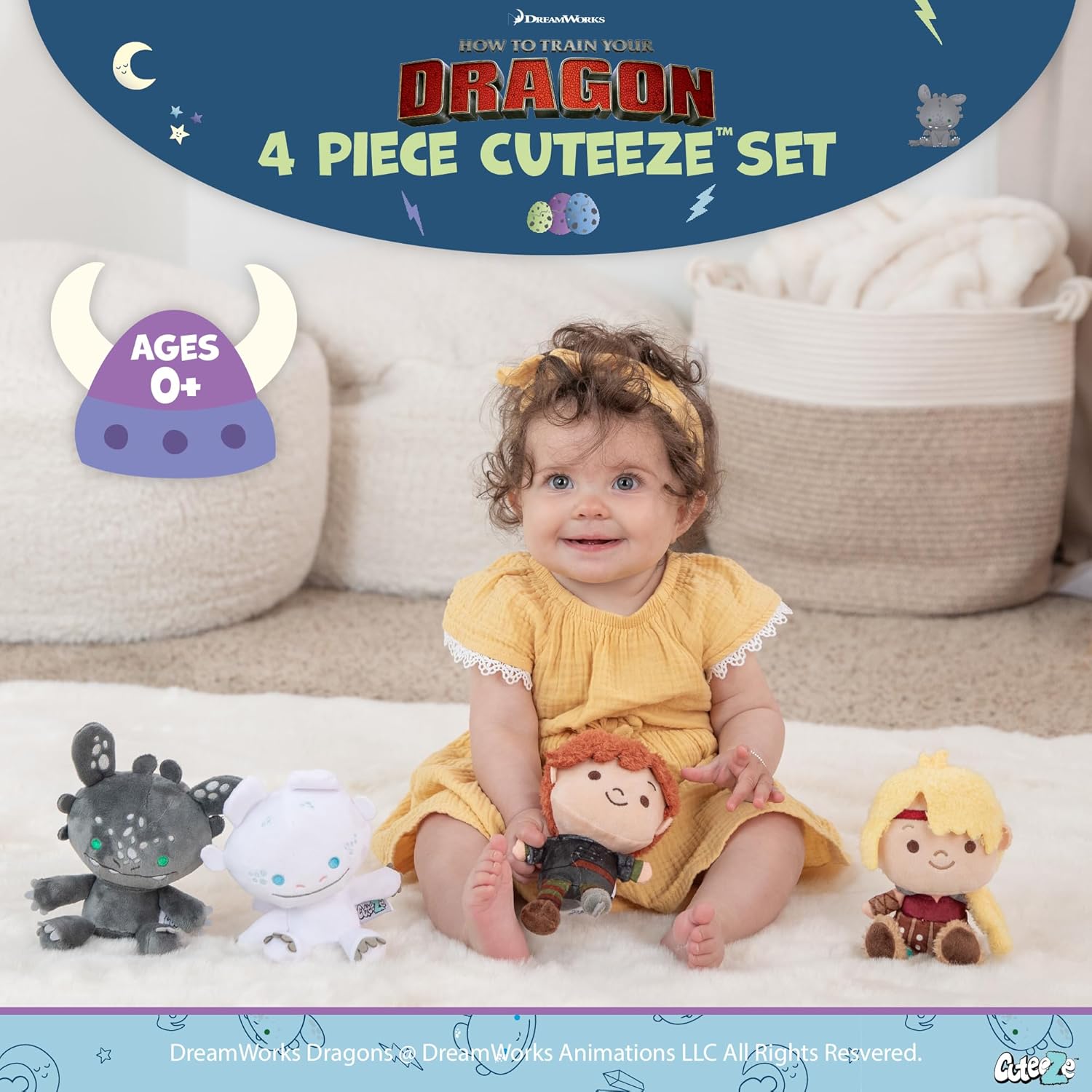Kids Preferred How to Train Your Dragon 4 Pc Cuteeze Set - 6 Inch Hiccup, Toothless, Astrid, & Light Fury Plush, Beans in Body, for Baby Boys & Girls