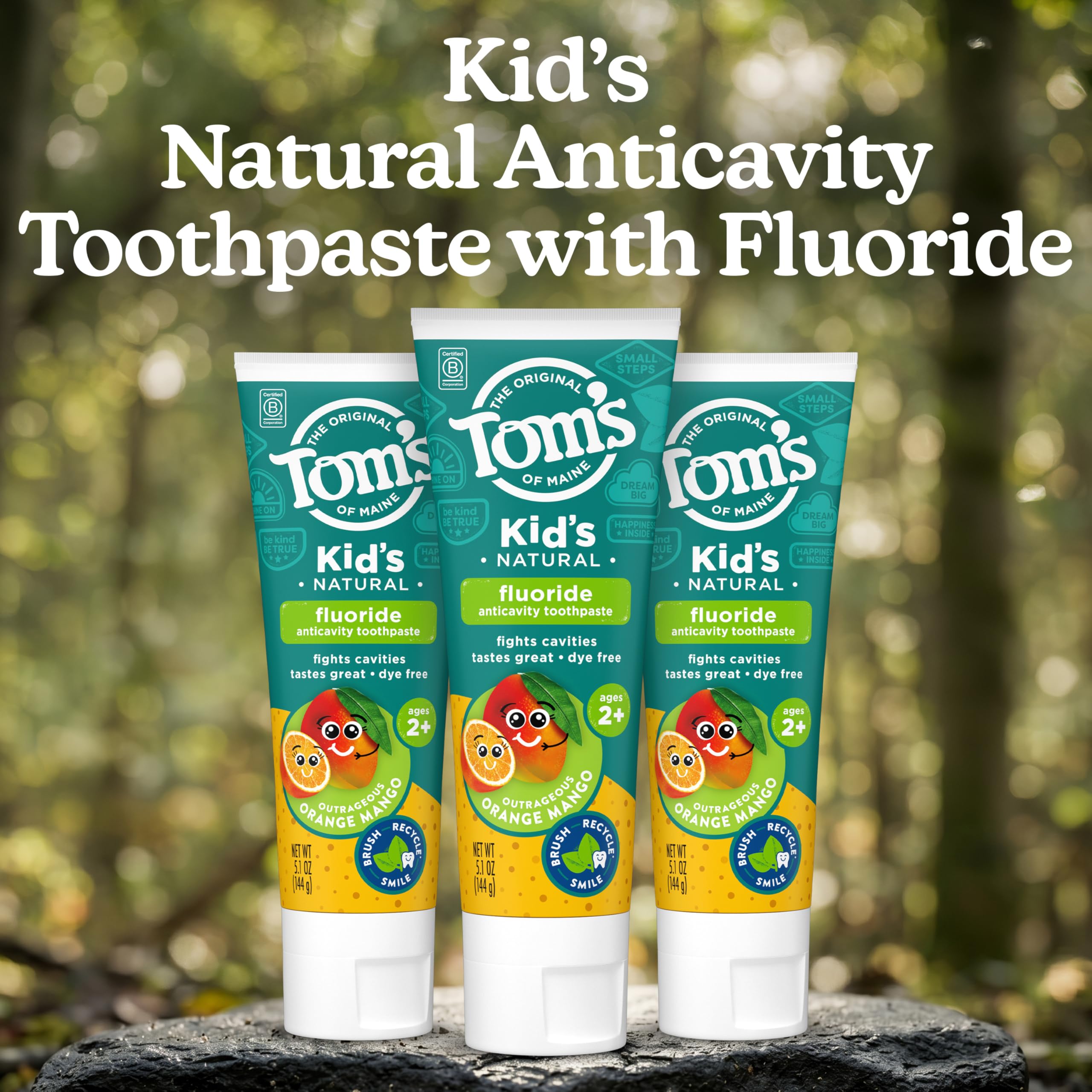 Tom's of Maine Natural Kids Fluoride Toothpaste, Orange Mango, 3Pk, 5.1 oz view 2