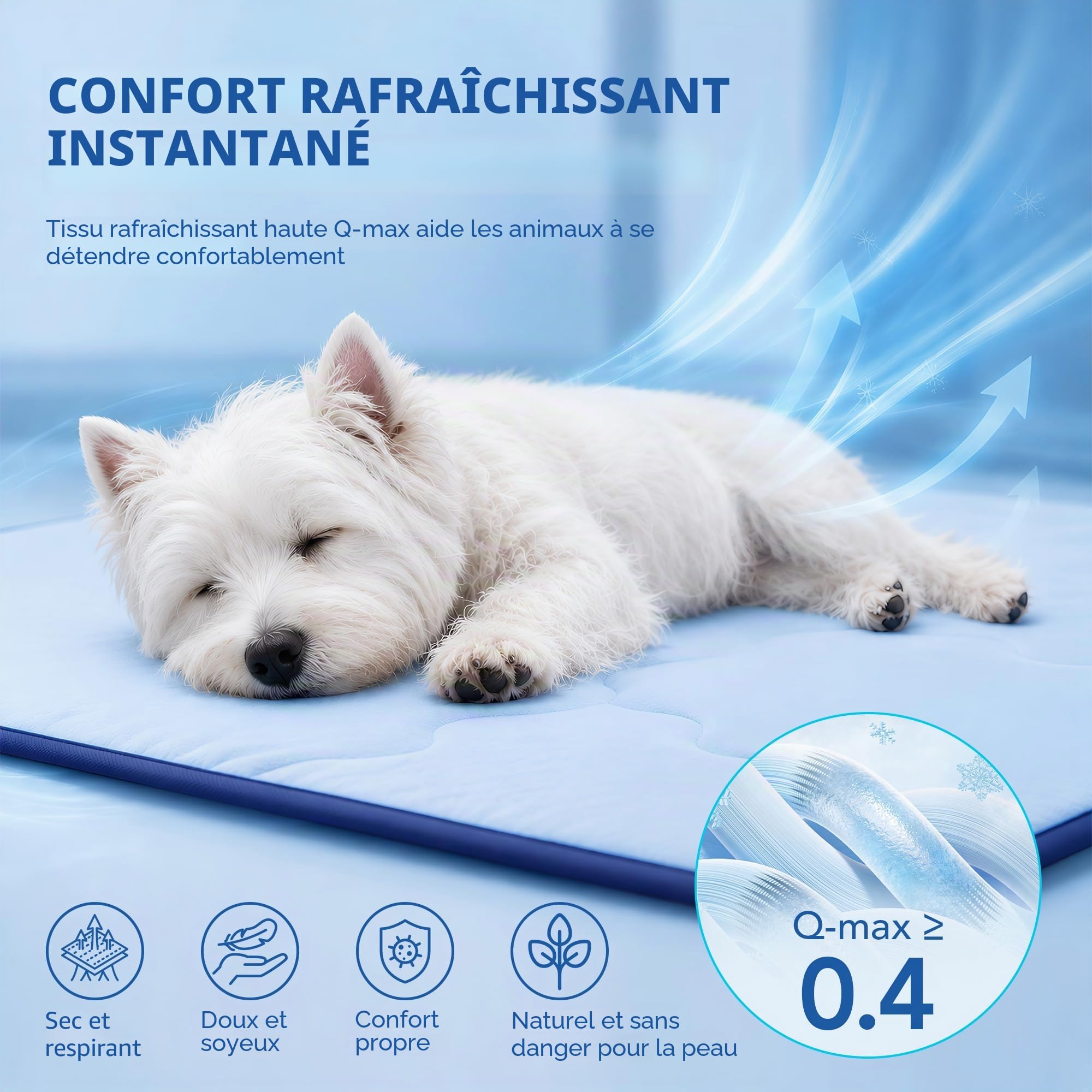 Deconovo Tapis Rafraîchissant pour Chien et Chat, Auto-refroidissant, Respirant, Pliable, pour Intérieur et Extérieur, 150x100 cm, Bleu Clair