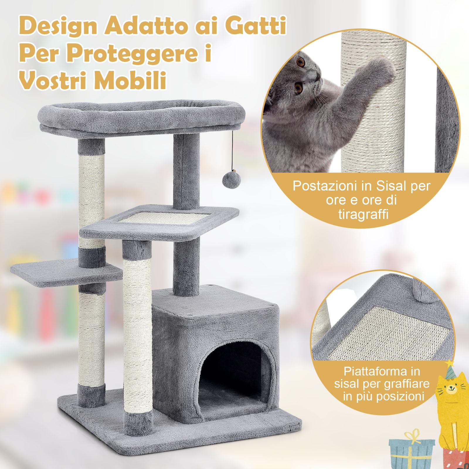 GYMAX Tiragraffi per Gatti, 50 x 50 x 85 cm, Tronchi in Sisal, Ideale per Gatti Grandi Adulti (Stile 3)