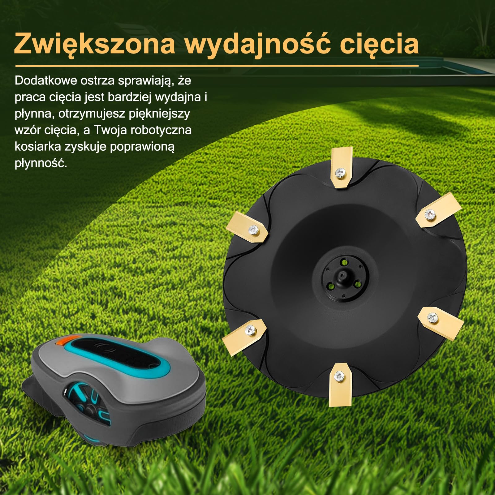【Cięcie bardziej efektywne】 Tarcza nożowa + 6 szt. ostrzy kompatybilnych z Gardena Sileno Life, Sileno, Sileno Plus, R100li, R130li, R160li, ostrza do robota koszącego trawę