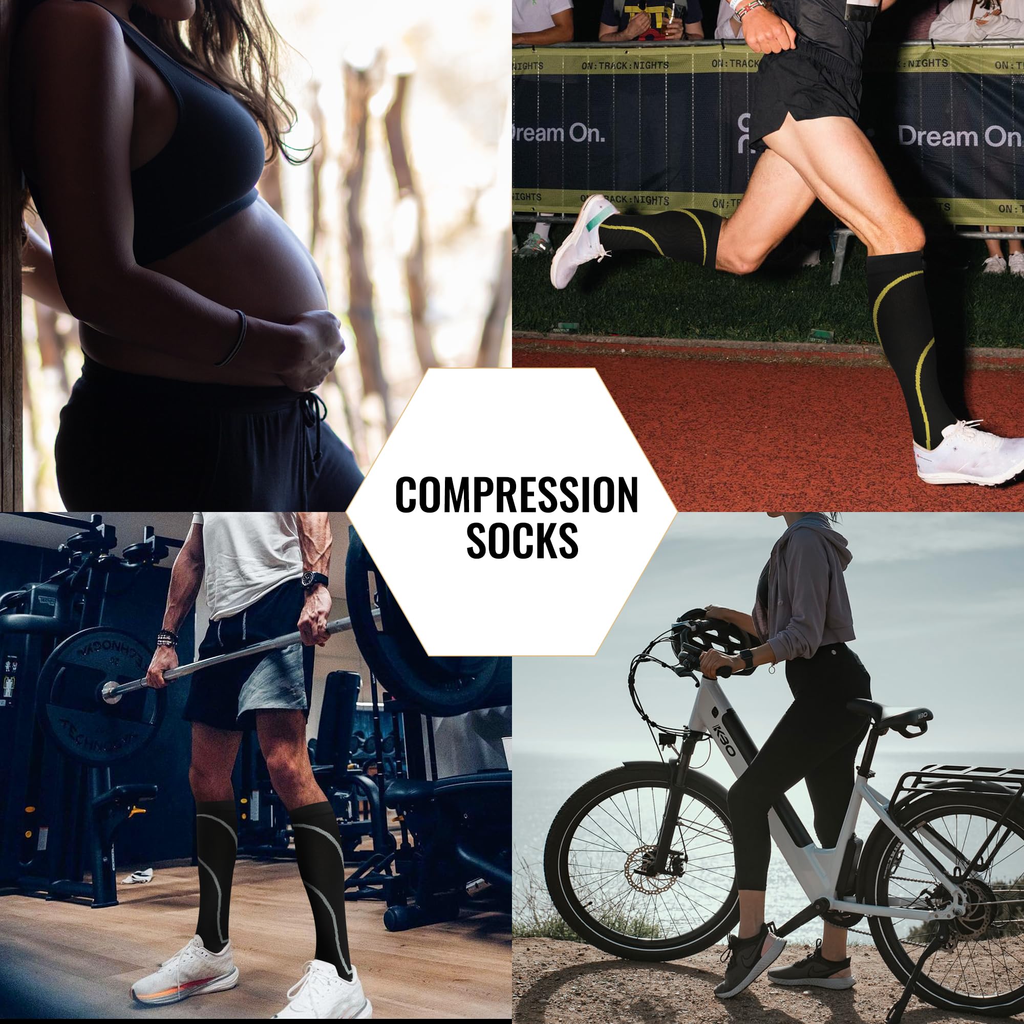 hello momya - 8 pares de calcetines de compresión para mujeres y hombres, calcetines hasta la rodilla para correr, 20-30 mmHg, enfermeras, médicos y viajes atléticos, 41-8 pares: