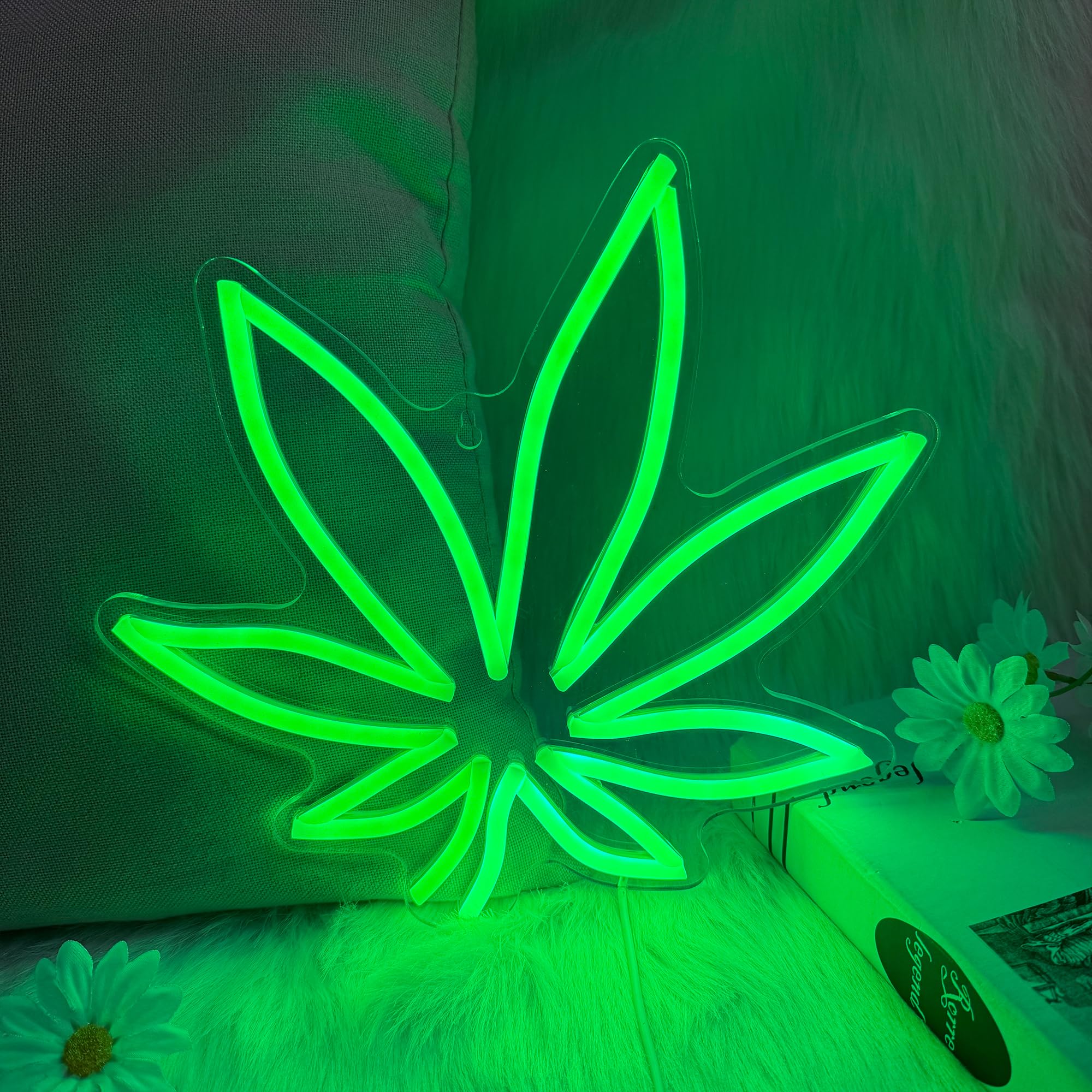 Neon Signs for Wall Decor, Bedroom Lights - USB Powered with Hanging Hooks (Leaf)