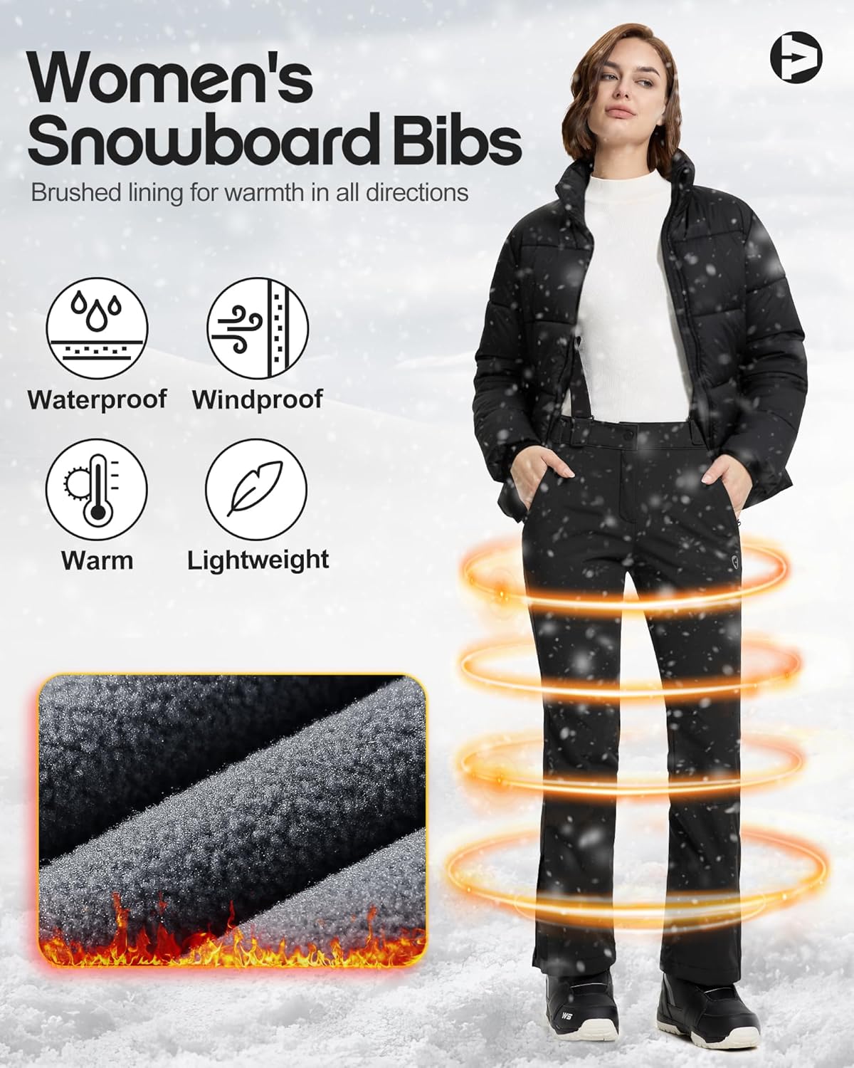 Outdoor Ventures Women's Ski Snow Bib Pants Warm Insulated Waterproof Snowboard Softshell Pants with Detachable Bib - Image 3