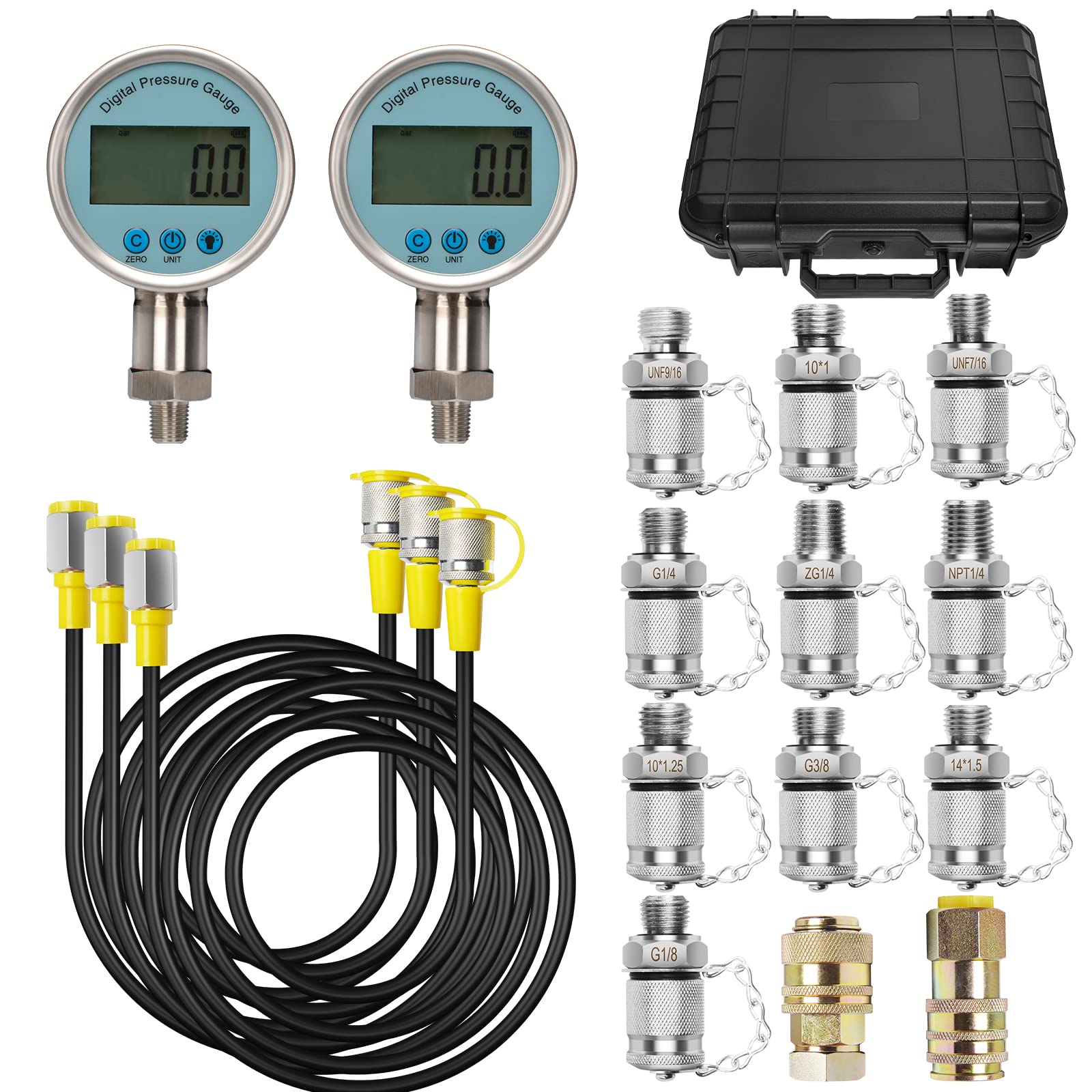 デジタル圧力計キット、油圧圧力計テスターセット（デジタルゲージ2個
