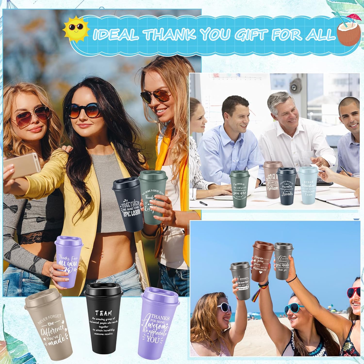 45 Pcs Employee Appreciation Gift Bulk 16 oz Plastic Tumbler Cups with Lid Notebooks Pens Bulk Thank You Gifts for Housekeeping Week Christmas Teacher Coworker Team(Morandi,Team)