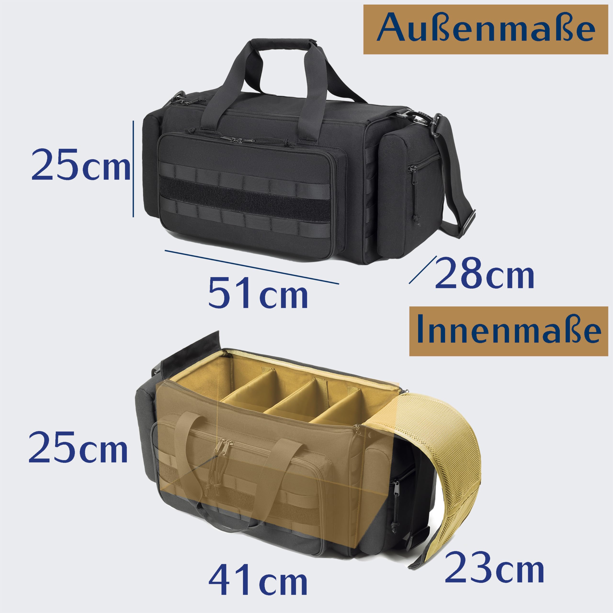 Waffentasche für Kurzwaffen Munition Taktisch für Pistolen Abschließbare Reißverschlüsse Range Bag Molle-System und Zubehör Sporttasche für Schießstand und Jagd