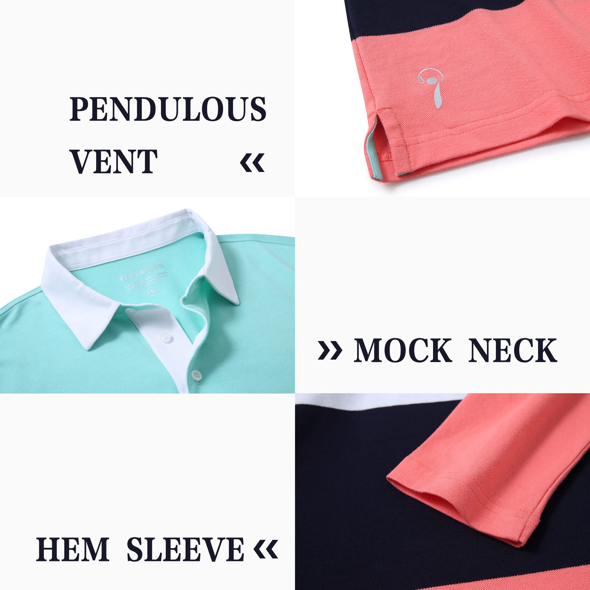 Herren Golf Polo Shirts Langarm Gestreift Dry Fit Casual Kragen Pique Poloshirts für Männer