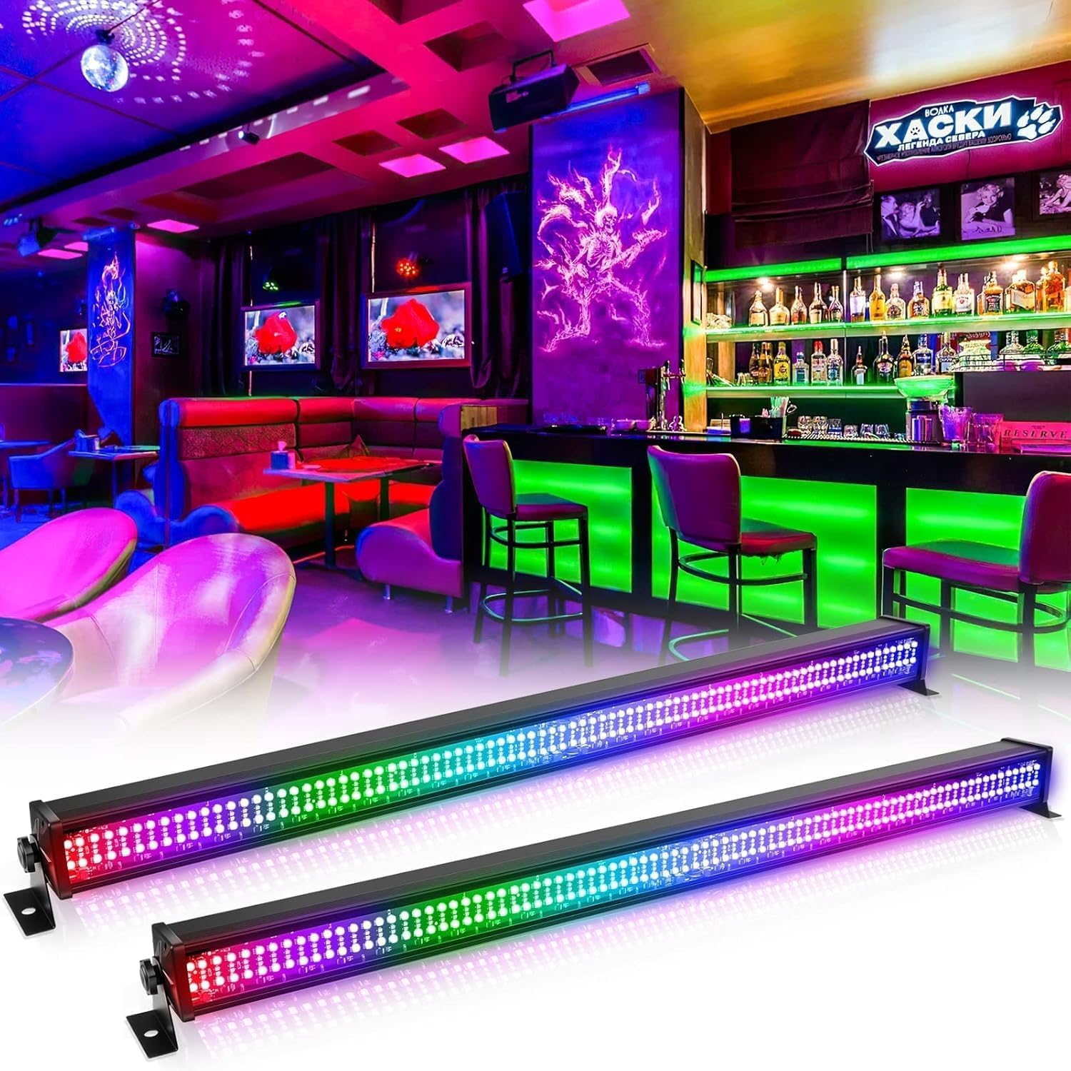 RGBW Wallwasher Strahler, 336 LEDs Bühnenlicht Bar Wash Lights Wall Washer Strip dmx512 Control DJ Bühnenbeleuchtung für Indoor Disco Party Kirche Geburtstag Bar Hochzeit, 2 Stück