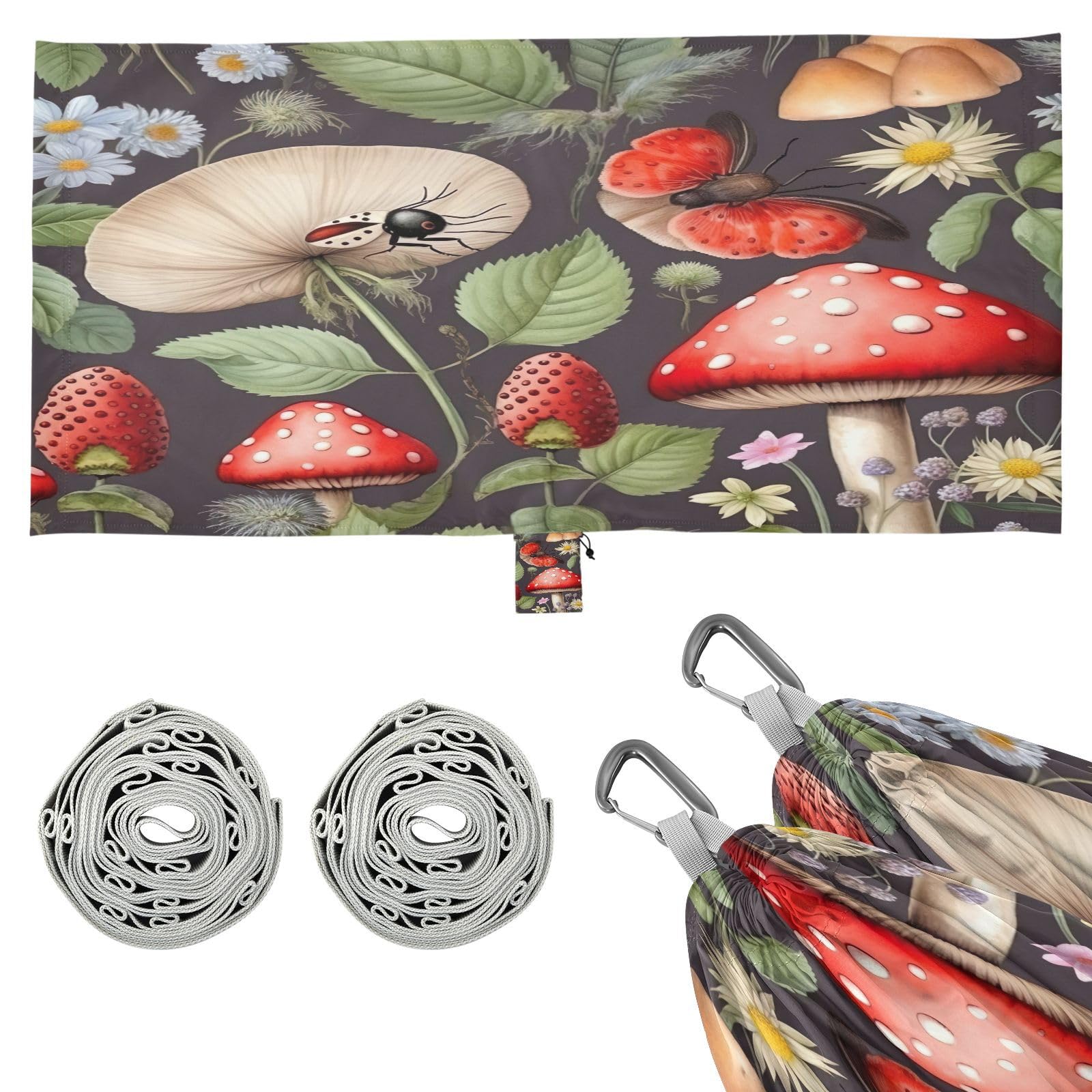 ATTX Mushroom Strawberry Camping Hammock - Lightweight & Portable Hammocks, Heavy Duty 330lbs Capacity for Indoor, Hiking, Backpacking, Travel, Backyard, Beach#299