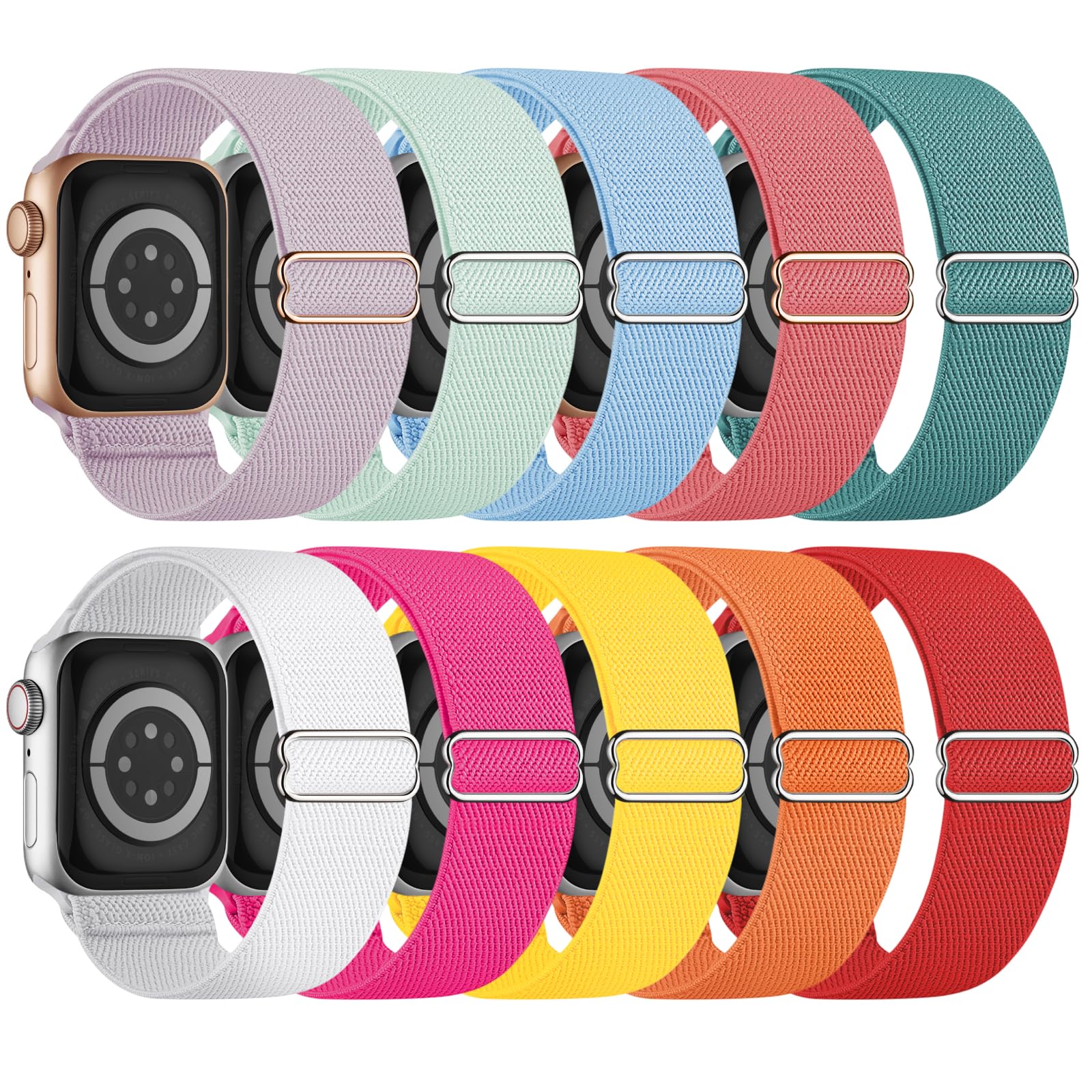Confezione da 10 cinturini elastici compatibili con Apple Watch da 40 mm, 38 mm, 41 mm, 42 mm, 44 mm, 45 mm, 46 mm, 49 mm, unisex, resistenti all'acqua, per iWatch Serie 11, 10, 9, 8, 7, 6, 5, 4, 3
