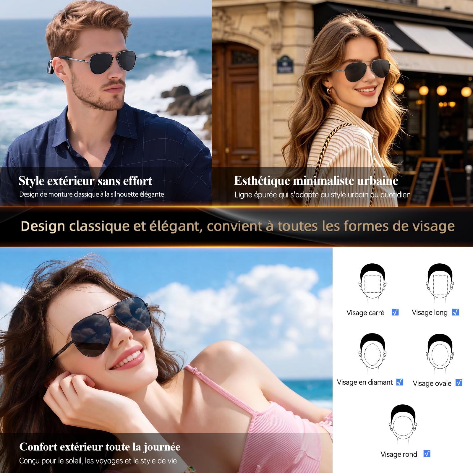 Headwolf AI Audio Glasses, Lightweight Smart Glasses with Bluetooth Audio, AI Translation, Voice Assistant, Titanium Memory Frame, Detachable Design, Charging Case for Travel & Outdoors
