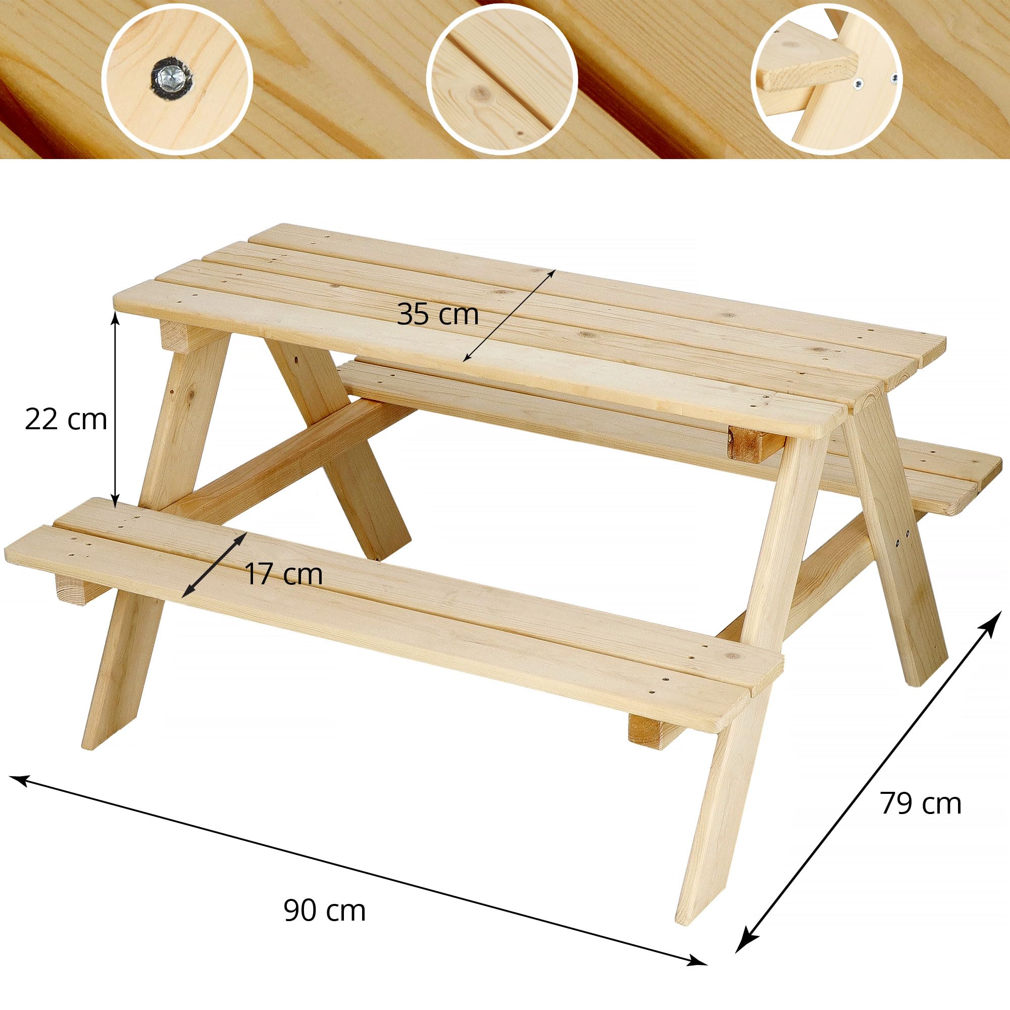 SPRINGOS Mesa de jardín 2 en 1 para niños, mesa de picnic 90 x 79 x 50 cm de madera maciza