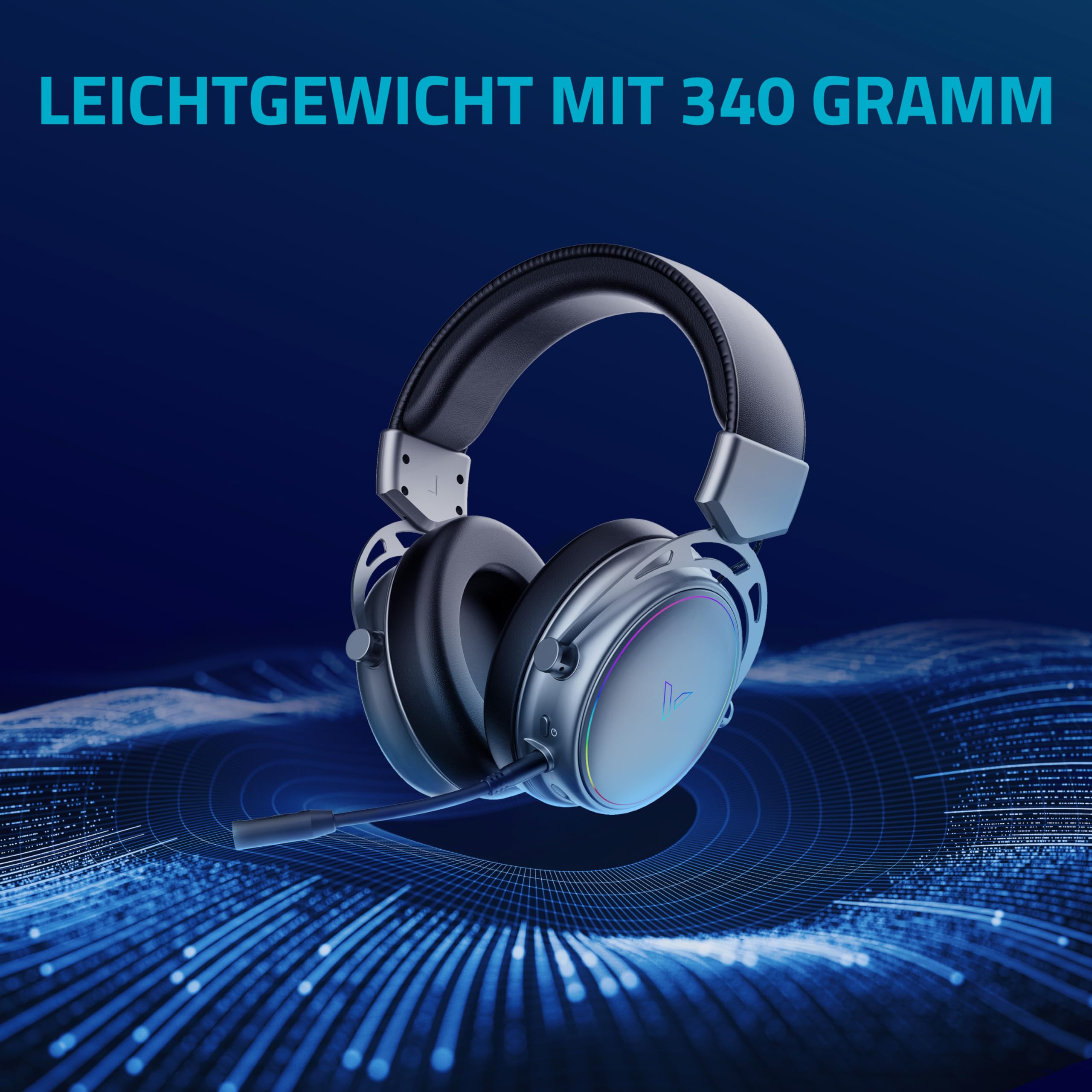 Rapoo VH800 - Cuffie wireless da gioco Over-Ear, microfono flessibile con muto, cuscinetti auricolari in ecopelle, batteria 46 ore, cuffie Bluetooth e 2,4 GHz PC/Mac/Xbox One/PS4/Nintendo Switch,