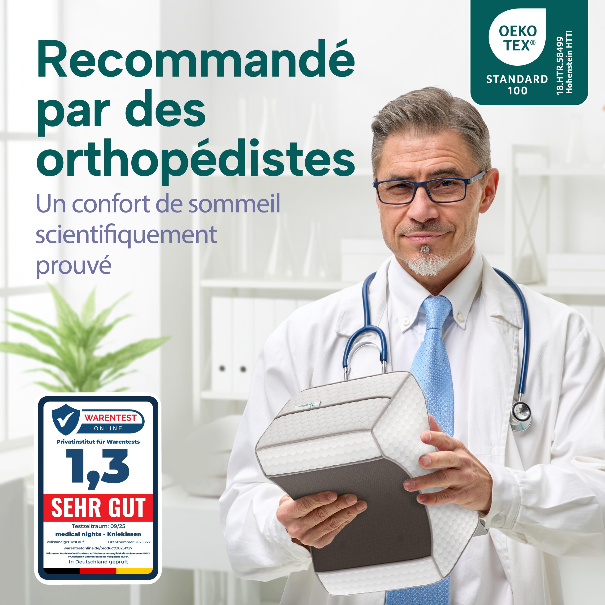 Coussin de genou pour dormeurs sur le côté – Coussin orthopédique pour les jambes pour soulager la hanche, le dos et le genou | Coussin ergonomique en mousse à mémoire de forme avec