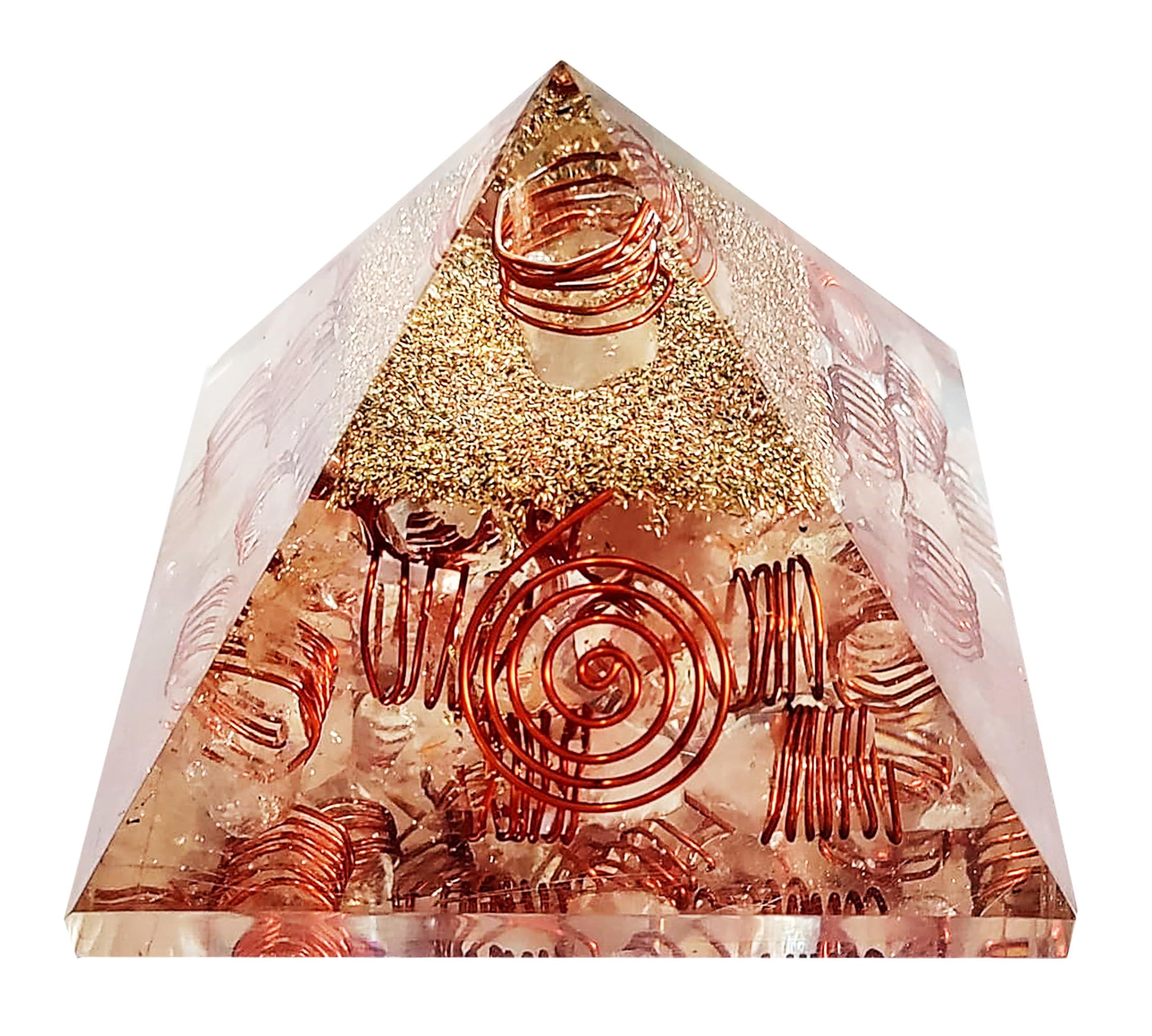 Orgonite Crystal Pyramid with Copper Coil Quartz and 25 Crystal Points – Handmade Orgone Pyramid for Meditation & Home Décor