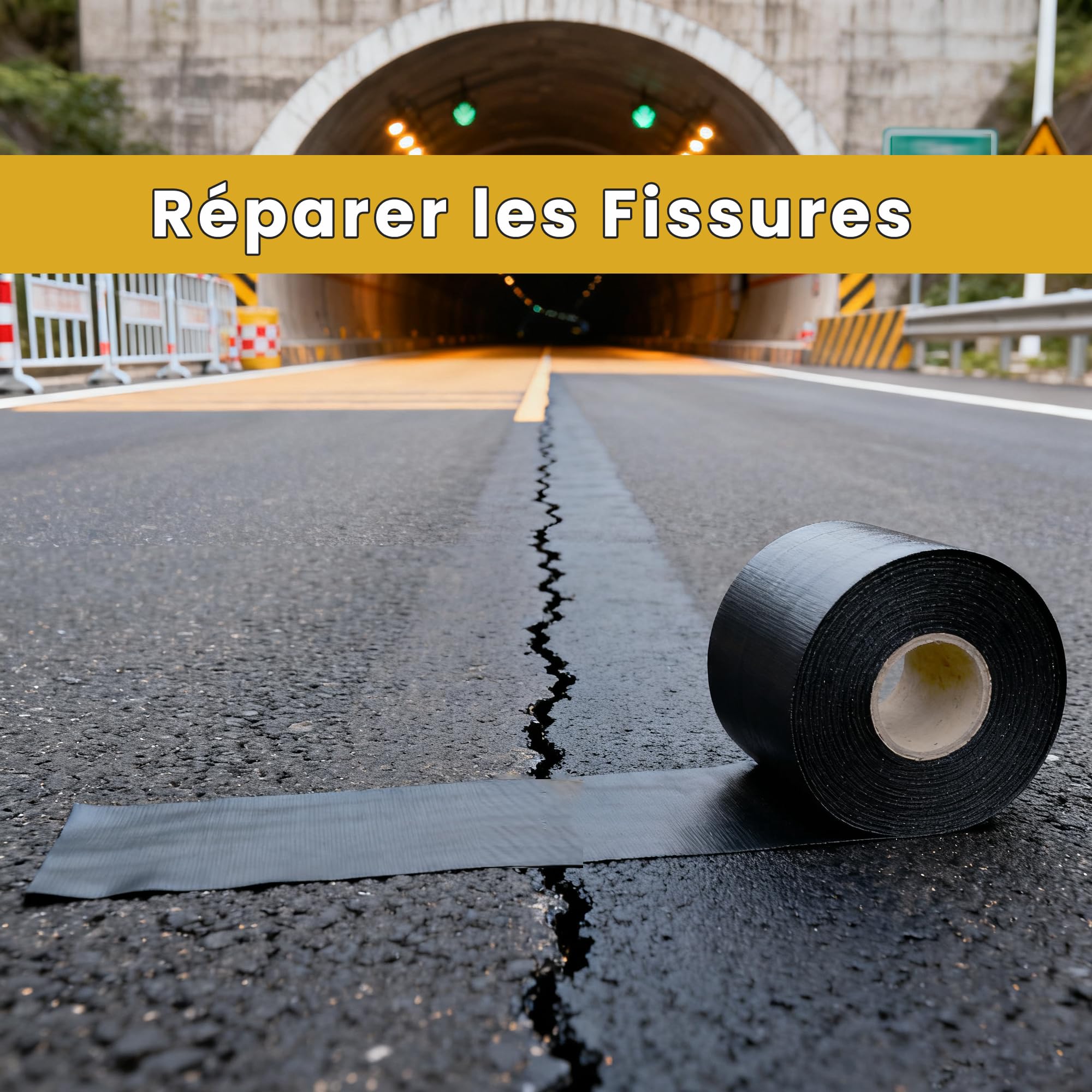 Cinta adhesiva de asfalto de 15 m x 5 cm de betún termosellada para carreteras y calzadas, color negro