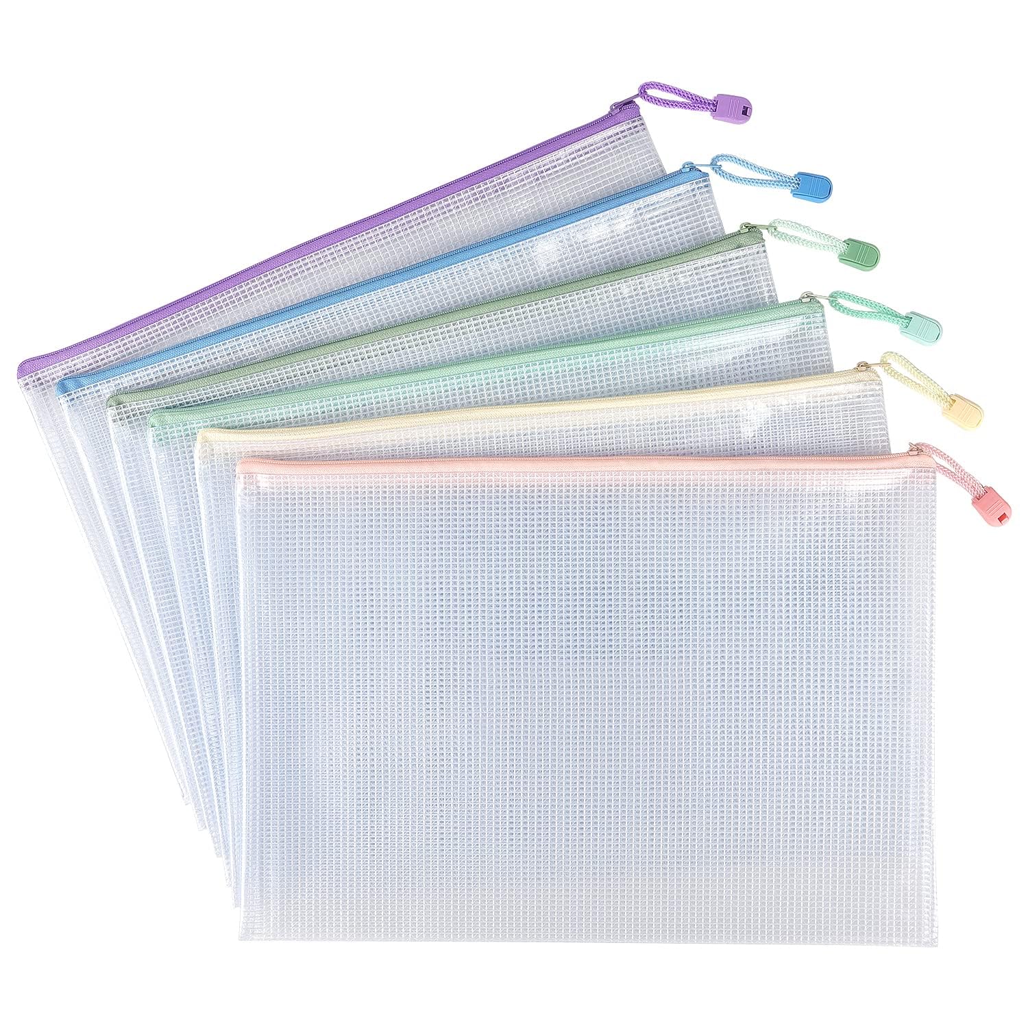 INNPOLE 6 Pic Mesh Zipper Pouch Document Bag Waterproof Zip File Folders for School Office Supplies Travel Storage Bags English Multi Color (6, Multocolor)