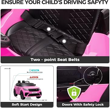 Licensed Land Rover Velar Kids Electric Ride On Car by TOBBI, Toddler 12V Battery Powered 4 Wheeler Driving Vehicle Toy with Remote Control/Safety Belt/Horn & LED Lights for Children Under 8-Pink