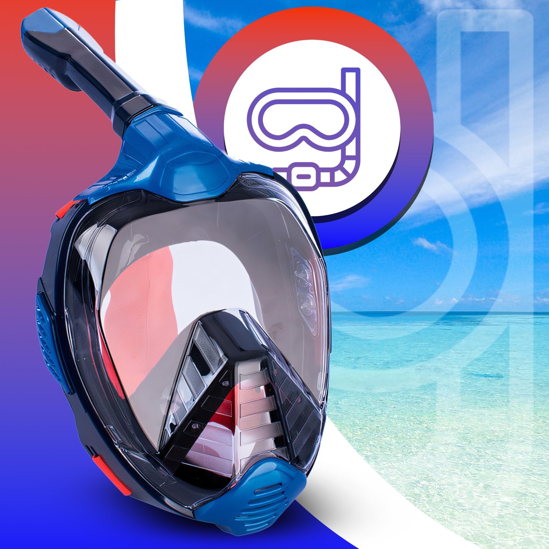 Retoo Máscara de esnórquel, máscara completa para adultos y niños, tecnología L XL, antivaho, antifugas, máscara completa con campo de visión de 180°, gafas de buceo con cámara de ajuste, set de