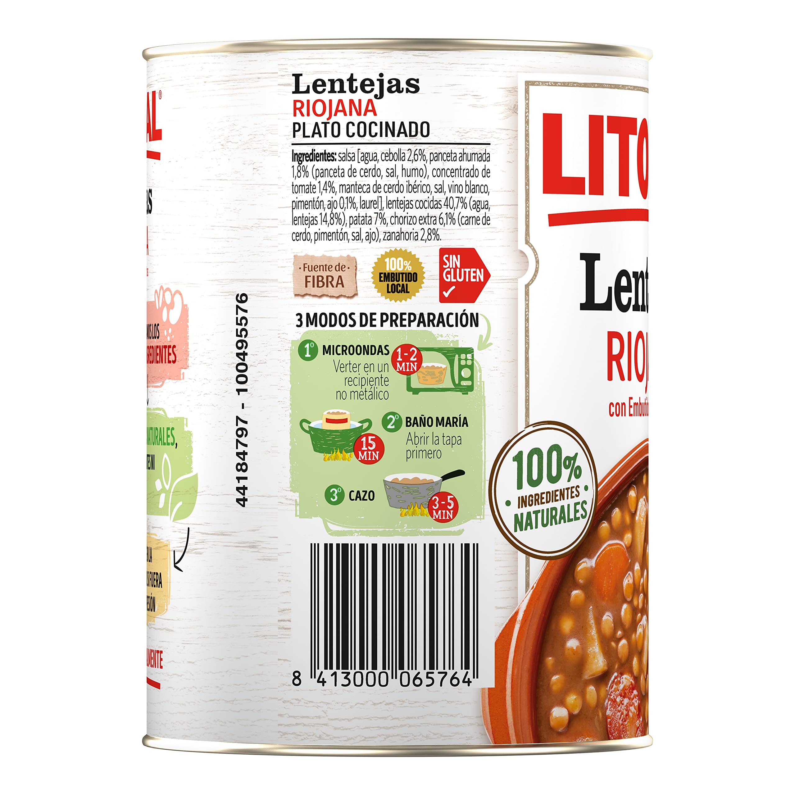 LITORAL Lentejas Riojana - Plato Preparado Sin Gluten - Pack de 6x425g - Total: 2.55kg