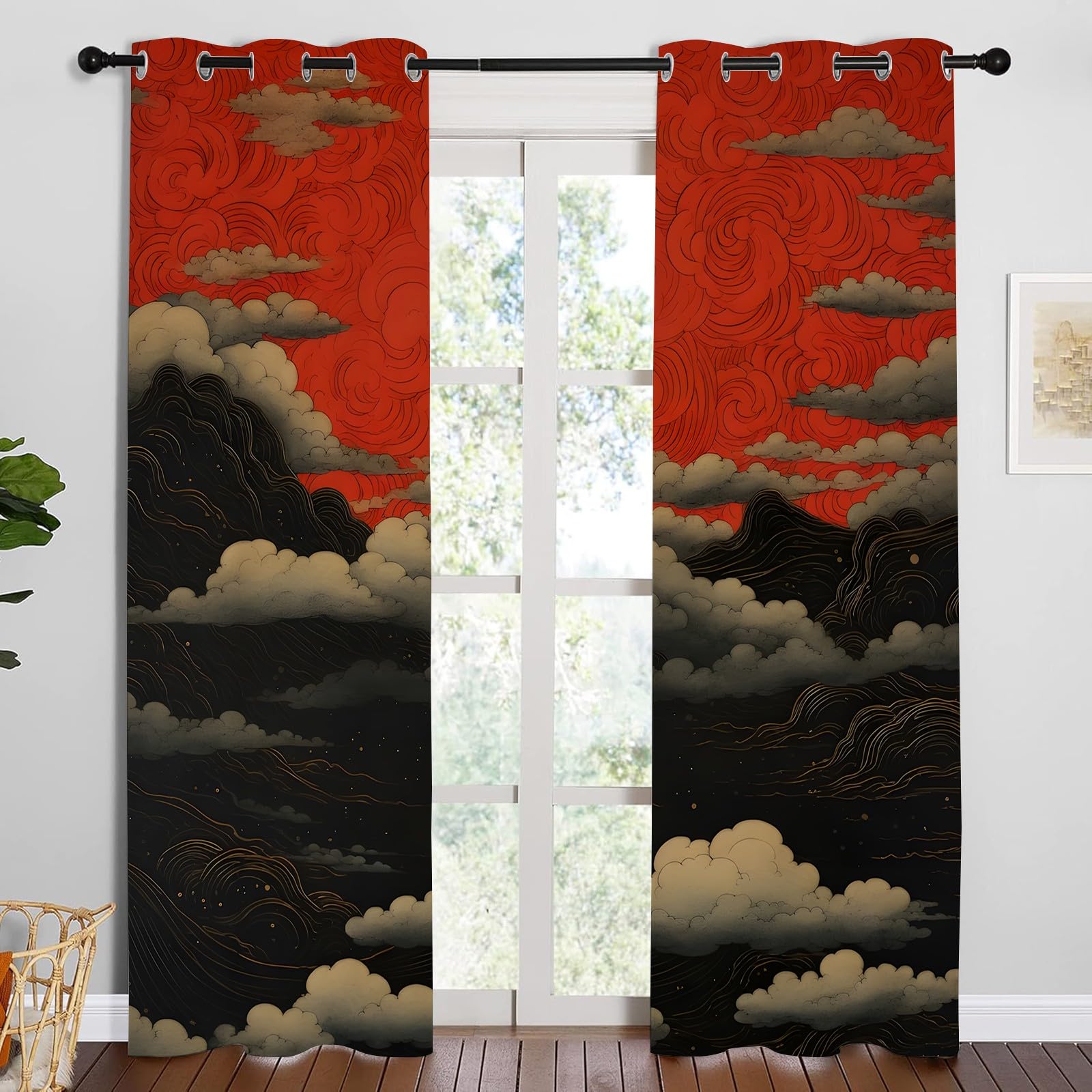 Rideaux de style japonais motif flots pour chambre et salon