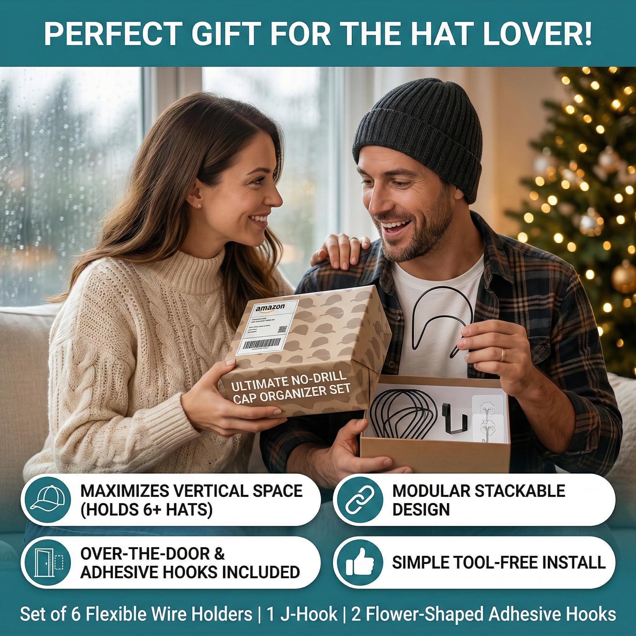 6 Supporti Porta Cappelli in Metallo da Appendere, Organizer Cappelli per Porta e Parete, Porta Cappelli Salvaspazio per Berretti, Sciarpe, Borse, Abbigliamento e Accessori