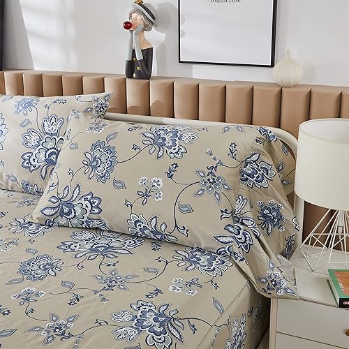 Miniatura 5 de ABREEZE Juego de ropa de cama bohemio de cachemira, juego de sábanas egipcias de lujo, juego de ropa de cama de 4 piezas, algodón súper suave,