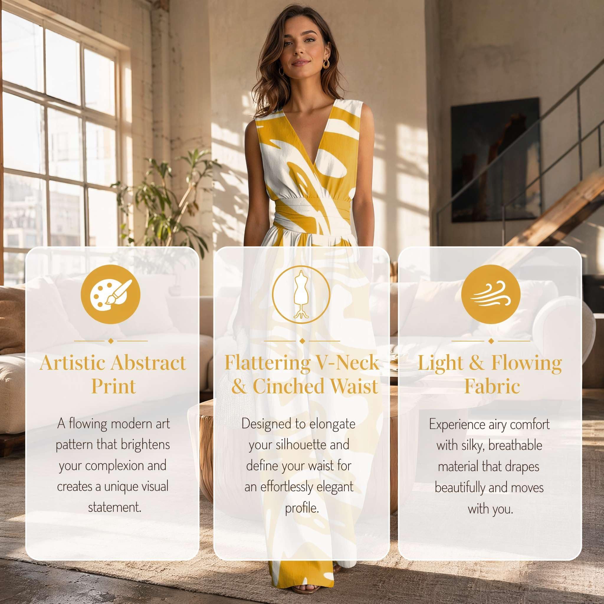 Generico Tuta Elegante Donna-Curvy V Neck Jumpsuit Boho Chic Tute da Cerimonia Vita Alta Casual Pantaloni Lunghi Fluida Maniche Lunghe Salopette Morbida Moderna Chic Summer Outfit