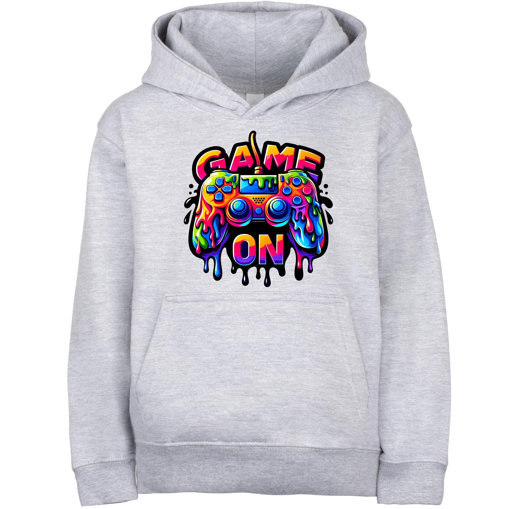 Fringoo Gamer Hoodie for Boys Cotton Rich Soft Hooded Sweatshirt for Boys Gaming Pullover Jumper with Kangaroo Pocket Age 5-13 (UK, Age, 9 Years, 11 Years, Regular, GREY - Game On)