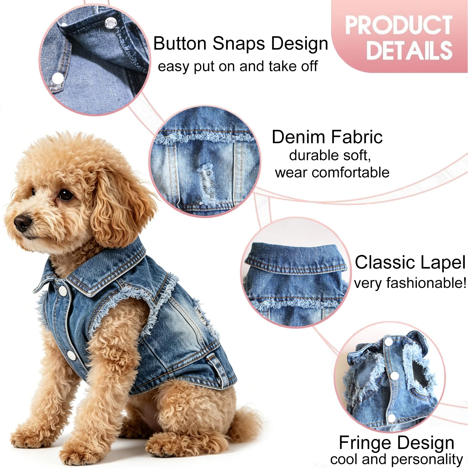Amazon.com : Brocarp Dog Jean Jacket, Blue Denim Lapel Vest Coat T