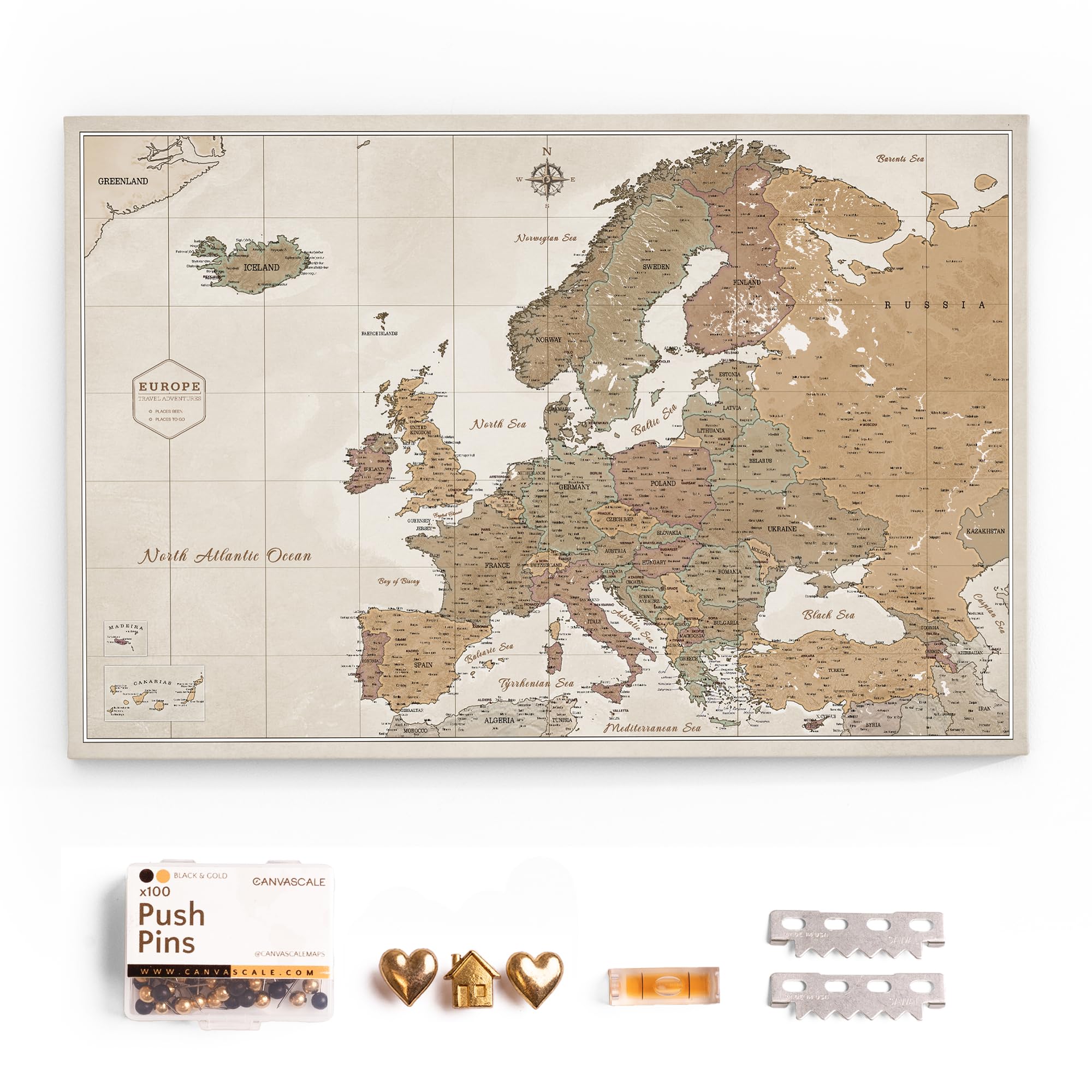 Canvas Europe Map with Cork Pin Board - Decorative Wall Decoration for All Rooms - Canvas Pictures with Europe Map Motif (120x80 cm, Pattern 16) — image 1