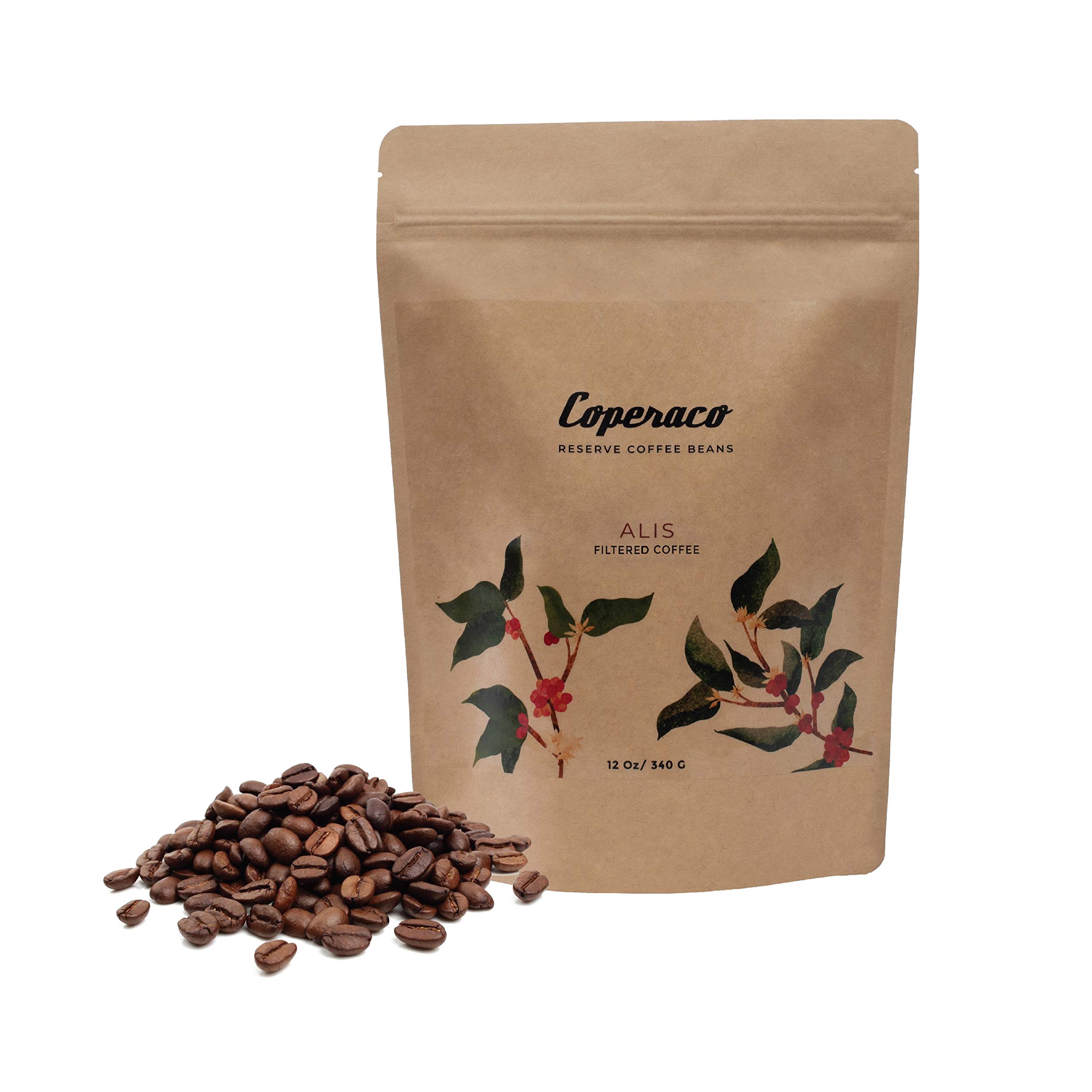 Coperaco Alis Coffee, Delicate and Complex Drip Coffee Retail, Whole Beans Coffee, Medium-Dark Roast, 100% arabica, Organic, Artisanal, Gourmet, Ideal for Americano, Cold Brew and Home Brewing Methods, Notes of Red Fruits, 12 oz