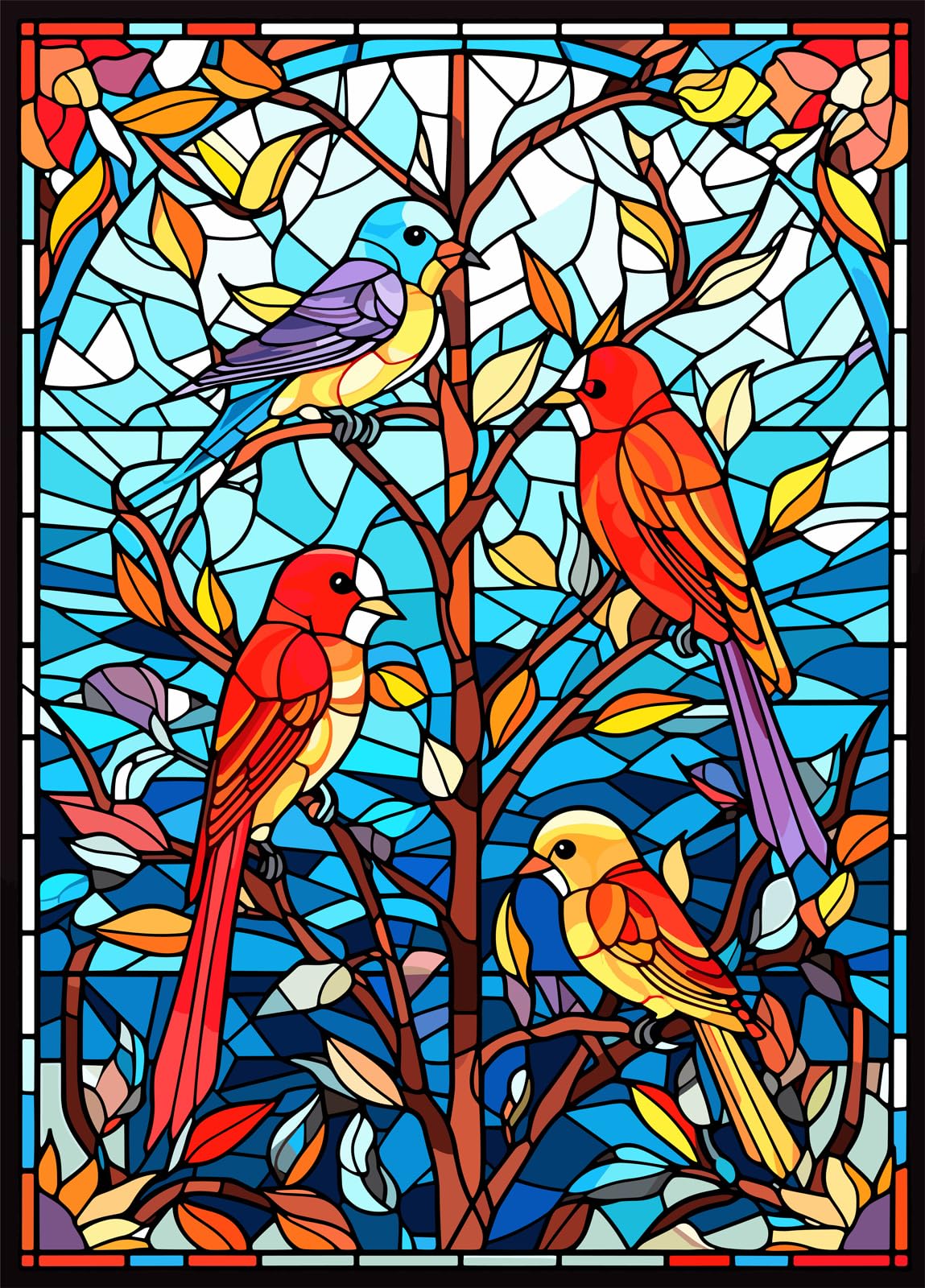 Bullglesup Jigsaw Puzzles for Adults 1000 Pieces, Birds on Tree Letter on Back Interlock Perfectly No Dust, Home Decors Family Challenge Toys for Men Women Elders Seniors (27.5"x19.6"), 1:1 Poster
