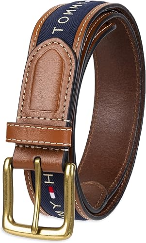 Tommy Hilfiger Men's Fabric Inlay Casual Belt with Classic Harness Buckle
