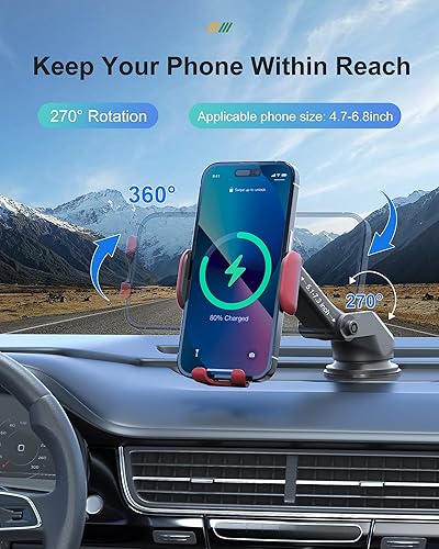 Miniatura 4 de Cargador inalámbrico para automóvil con fuerte succión y gancho estable, soporte para teléfono de automóvil para ventilación del salpicadero del