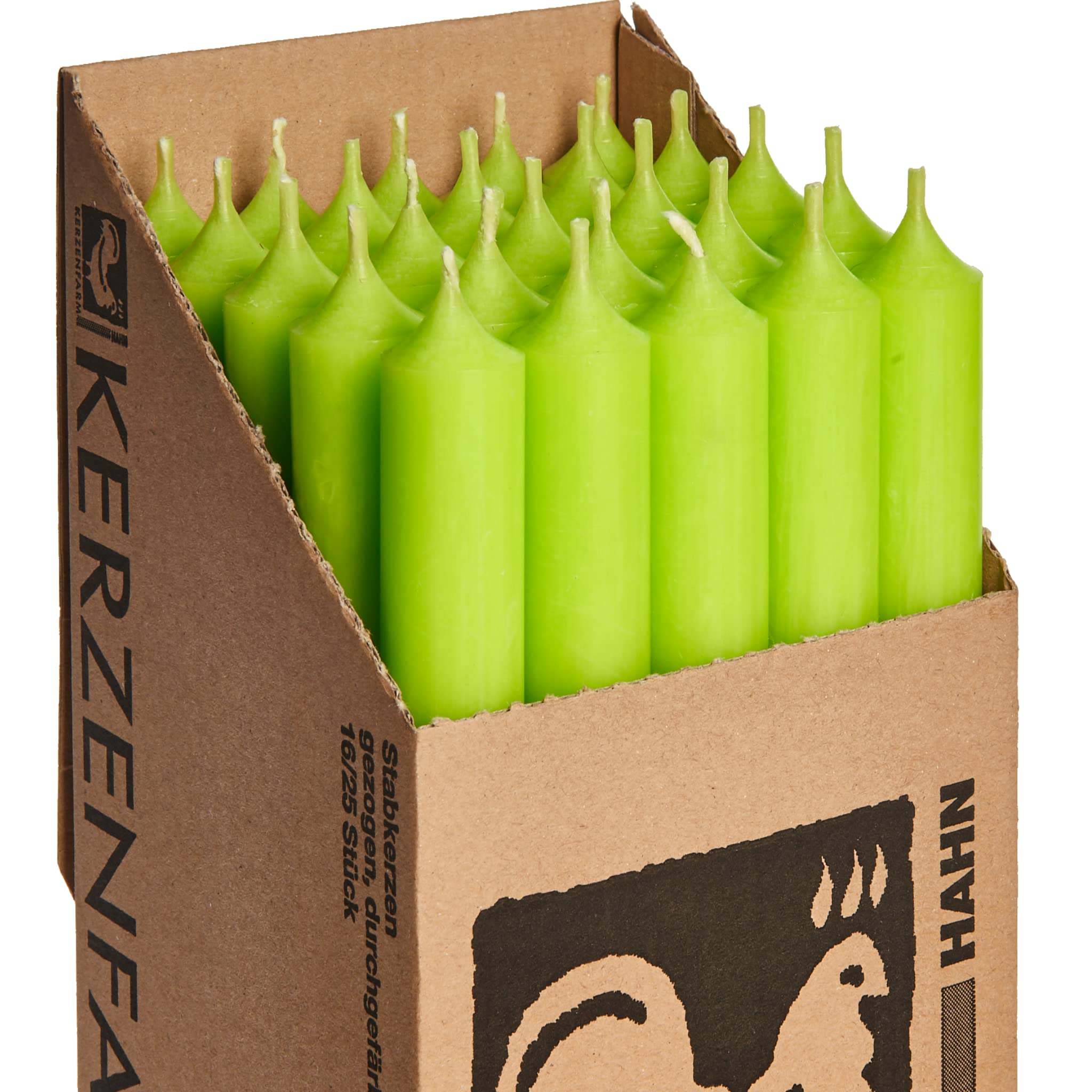 10" Coloured Through Dinner Candles, 11½ hrs Burn time, Non-drip, Pack of 25 - Apple Green