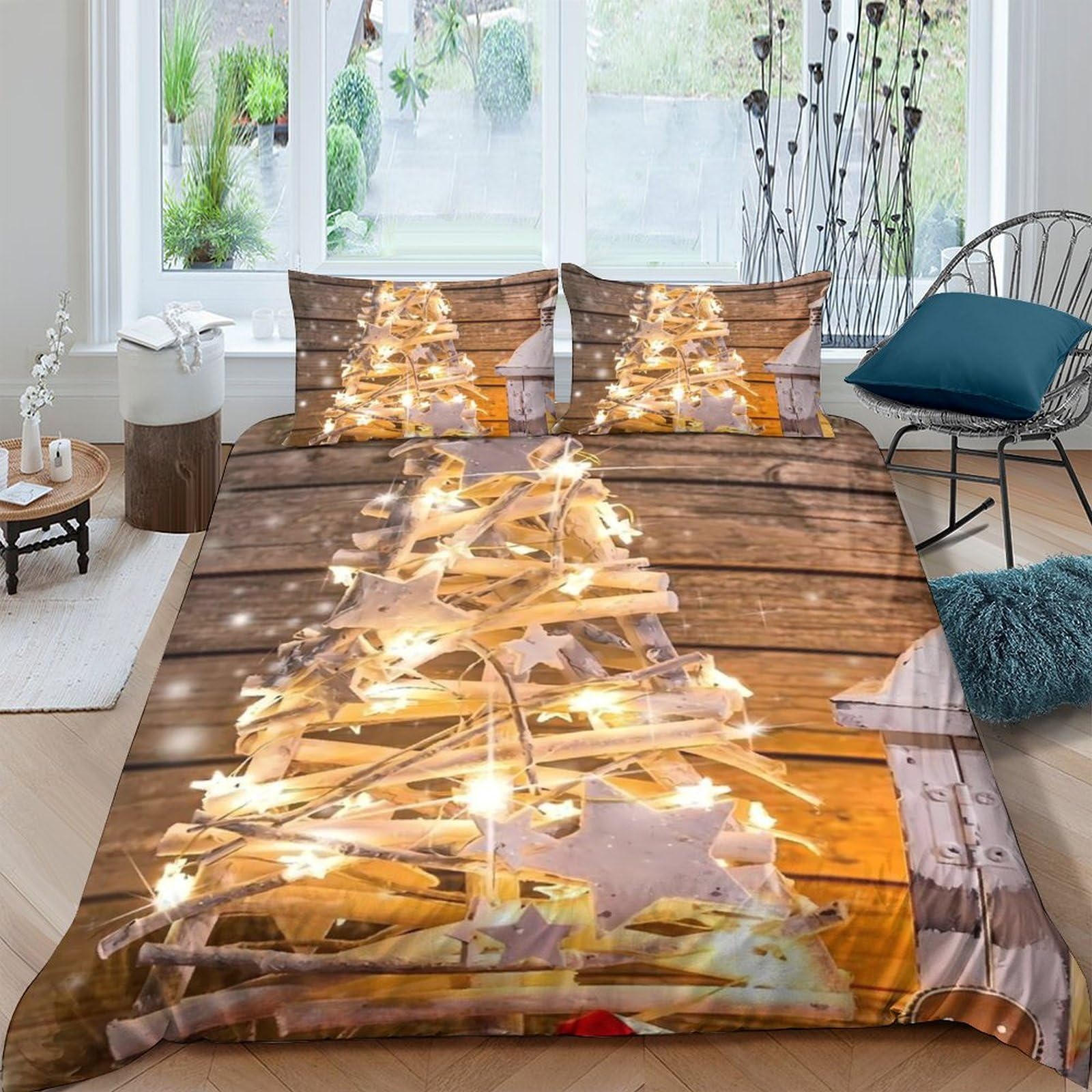 Housse de couette sapin de Noël microfibre pour lit sans plis et décoration d'hiver rapide