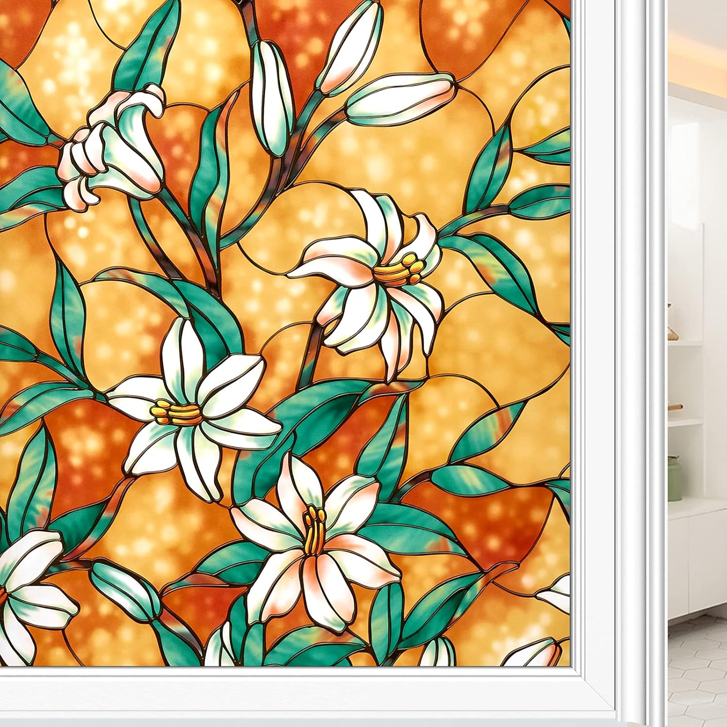 Coavas Stained Glass Window Privacy Film Static Cling