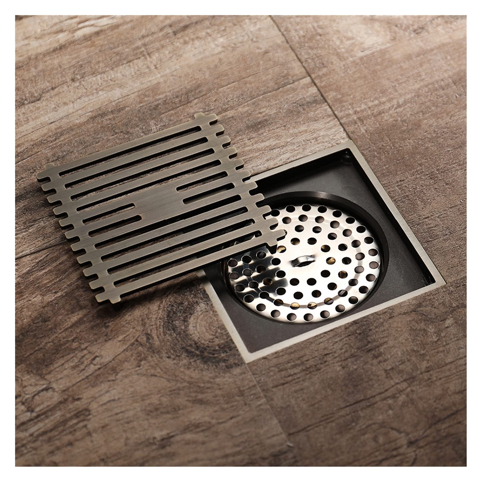 VANCOCO Scarico Doccia a Pavimento Quadrato 15×15 cm 2-in-1 Invisibile in Acciaio Inox, Sifone Orientabile 360°, Valvola Antiodori, Filtro per Capelli