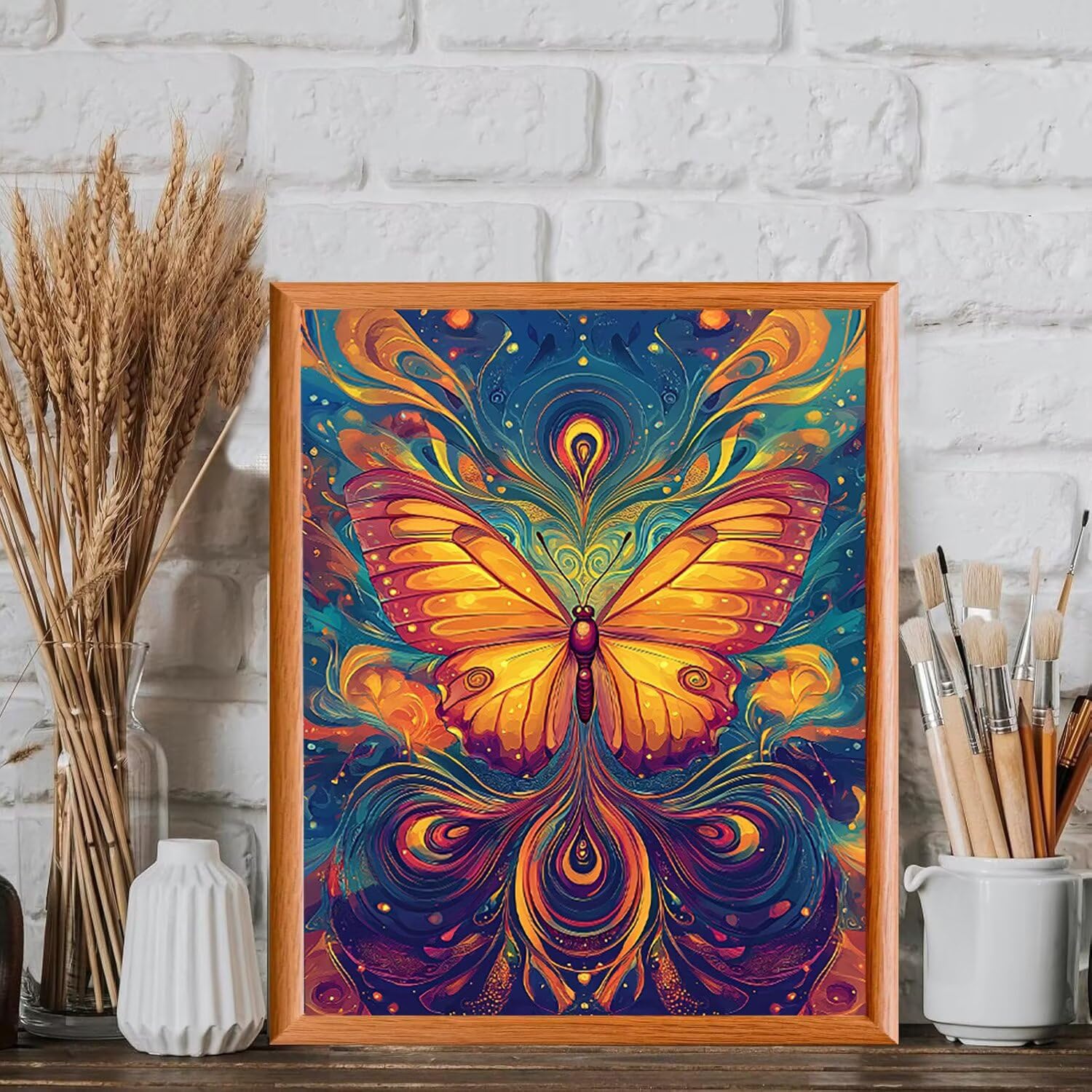 Abstrakter Schmetterling Malen Nach Zahlen Erwachsene, 80x100cm c-363 | Malen nach Zahlen Erwachsene Leinwand Kit, DIY Handgemalt Ölgemälde Set mit 3-Pinseln und Acrylfarbe für Wanddeko,Ohne Rahmen