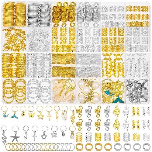 Qinzave 305PCS Gold Silver Hair Jewelry for Braids, Loc Jewelry