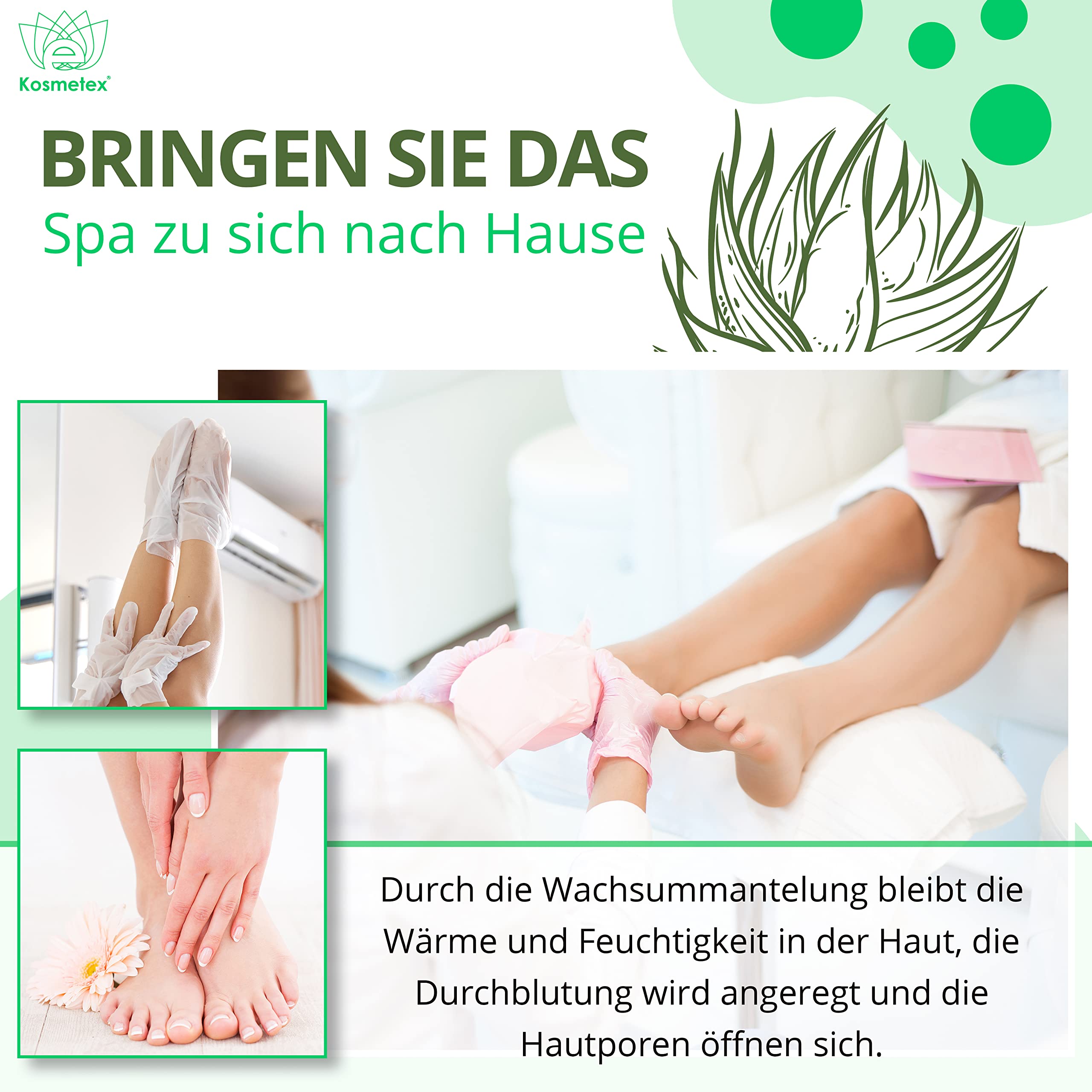 Kosmetex Wellness-Paraffinbad Aloe Vera – Paraffin-Entspannungsbad für Hände und Füße – Paraffinwachs – Paraffin-Block für Wachserwärmer (10x 500ml)